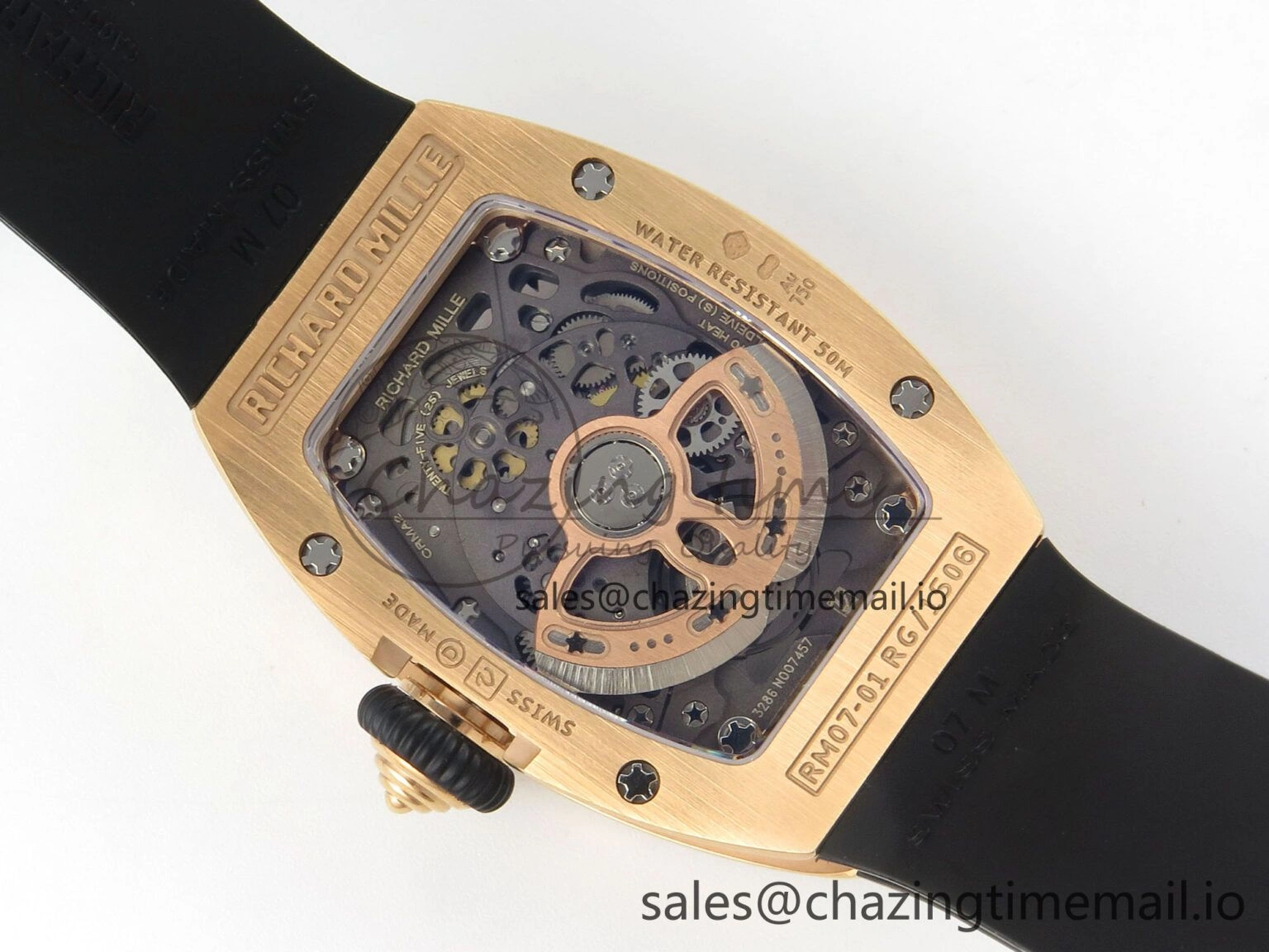 RM07 Ladies Full Diamonds RG ZF 1:1 Best Edition Red Dial on Black Rubber Strap CRMA2 Clone Effortless 9150