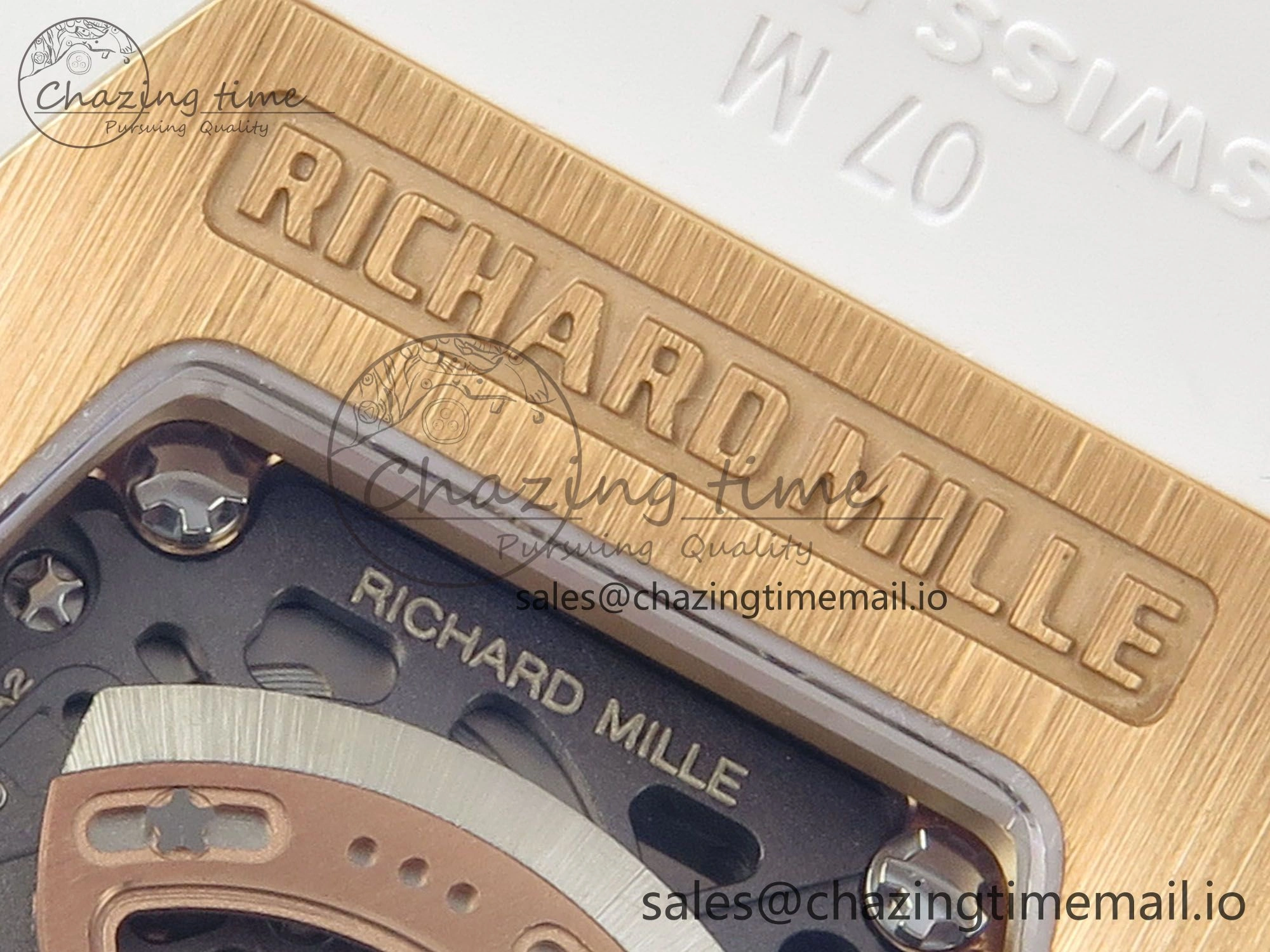 RM07 Ladies Full Diamonds RG ZF 1:1 Best Edition Red Dial on White Rubber Strap CRMA2 Clone RelaxedFit 9155
