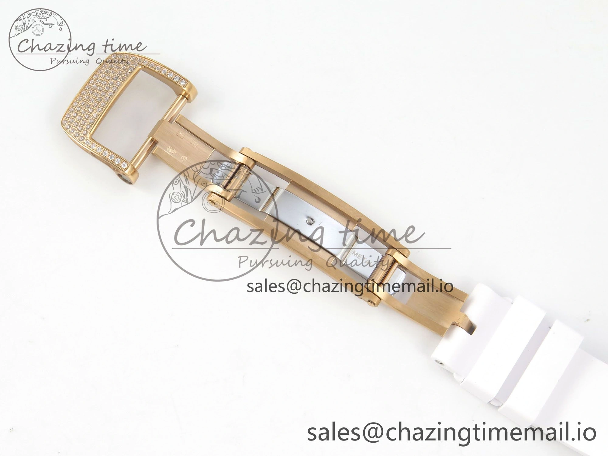 RM07 Ladies Full Diamonds RG ZF 1:1 Best Edition Red Dial on White Rubber Strap CRMA2 Clone RelaxedFit 9155