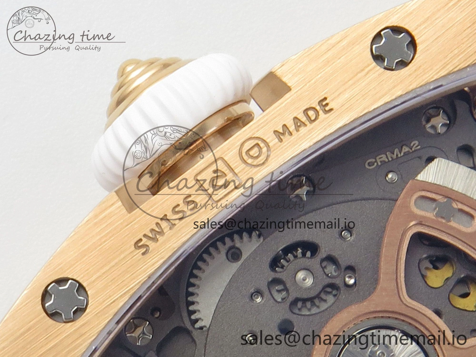 FlexibleFit RM07 Ladies Full Diamonds RG ZF 1:1 Best Edition White MOP Dial on White Rubber Strap CRMA2 Clone 9154