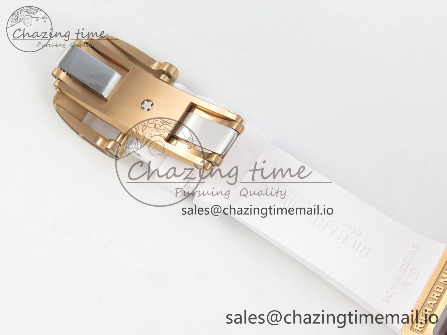 FlexibleFit RM07 Ladies Full Diamonds RG ZF 1:1 Best Edition White MOP Dial on White Rubber Strap CRMA2 Clone 9154