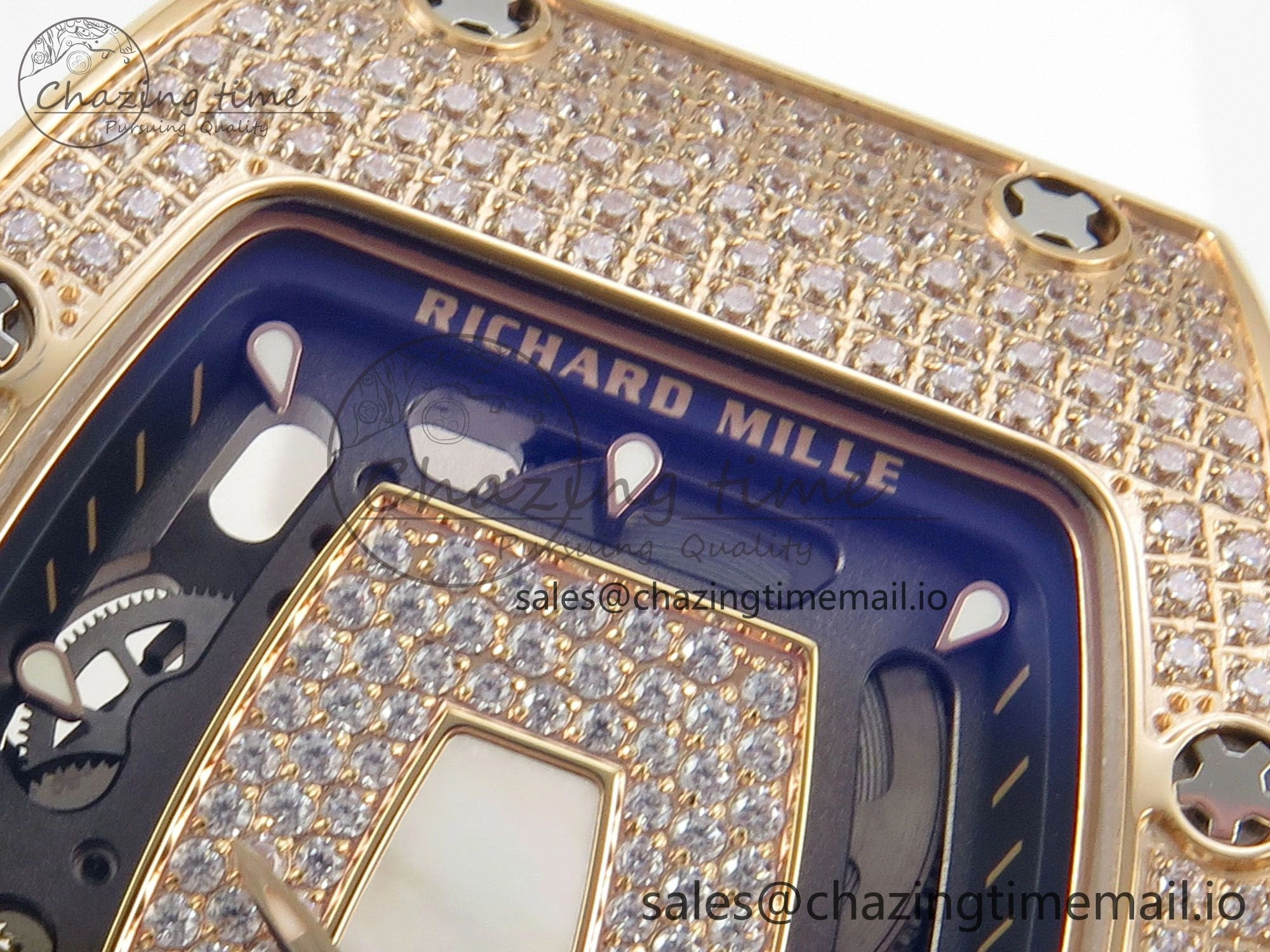 FlexibleFit RM07 Ladies Full Diamonds RG ZF 1:1 Best Edition White MOP Dial on White Rubber Strap CRMA2 Clone 9154