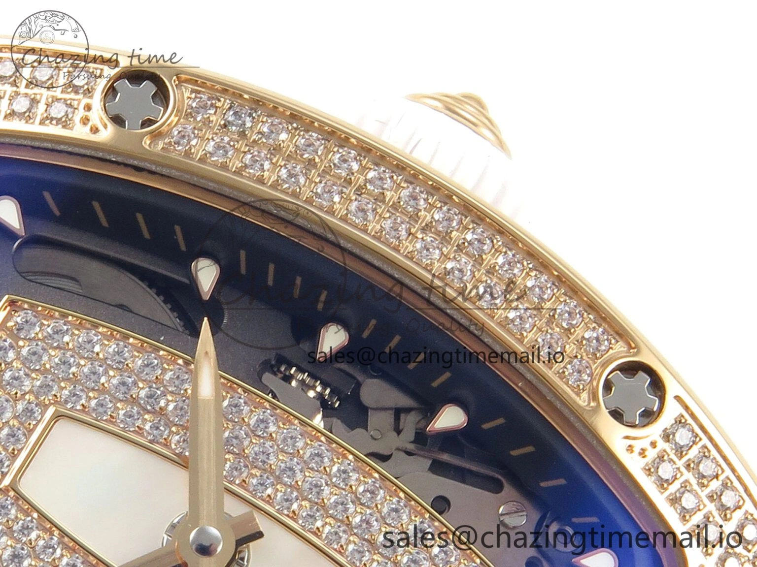 FlexibleFit RM07 Ladies Full Diamonds RG ZF 1:1 Best Edition White MOP Dial on White Rubber Strap CRMA2 Clone 9154