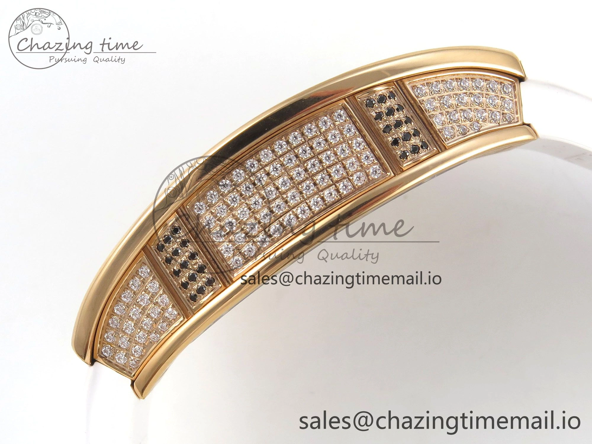 FlexibleFit RM07 Ladies Full Diamonds RG ZF 1:1 Best Edition White MOP Dial on White Rubber Strap CRMA2 Clone 9154