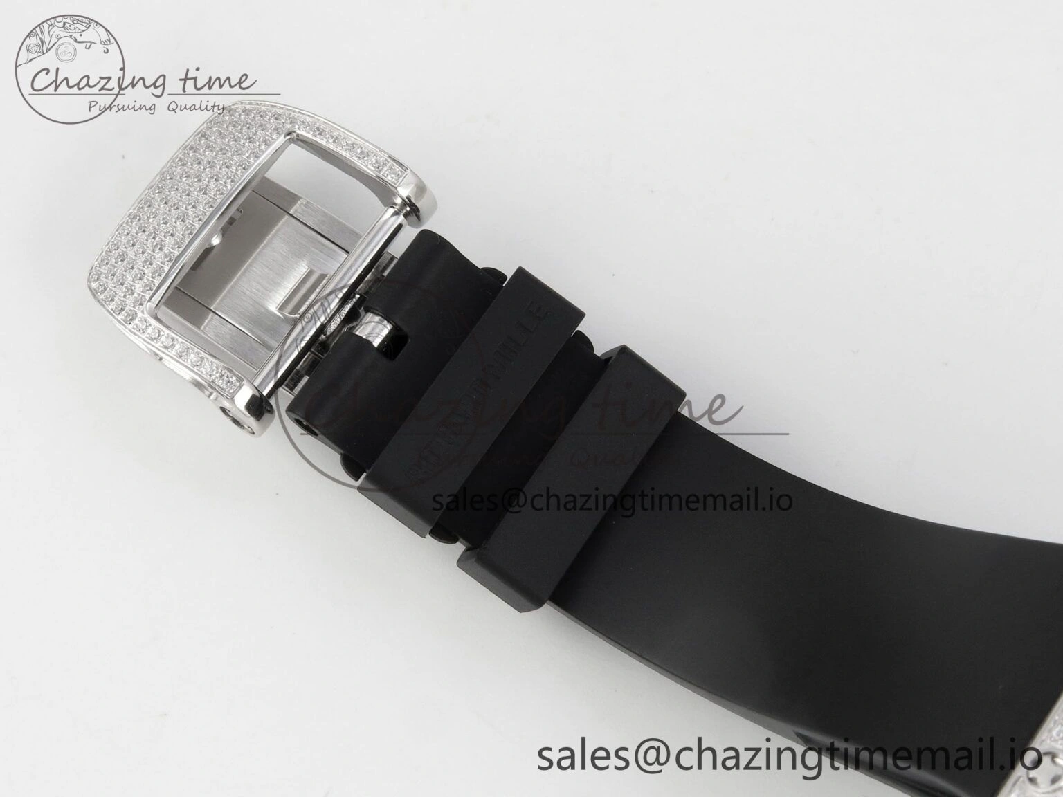 TopPick RM07 Ladies Full Diamonds SS ZF 1:1 Best Edition Black Dial on Black Rubber Strap CRMA2 Clone 9152