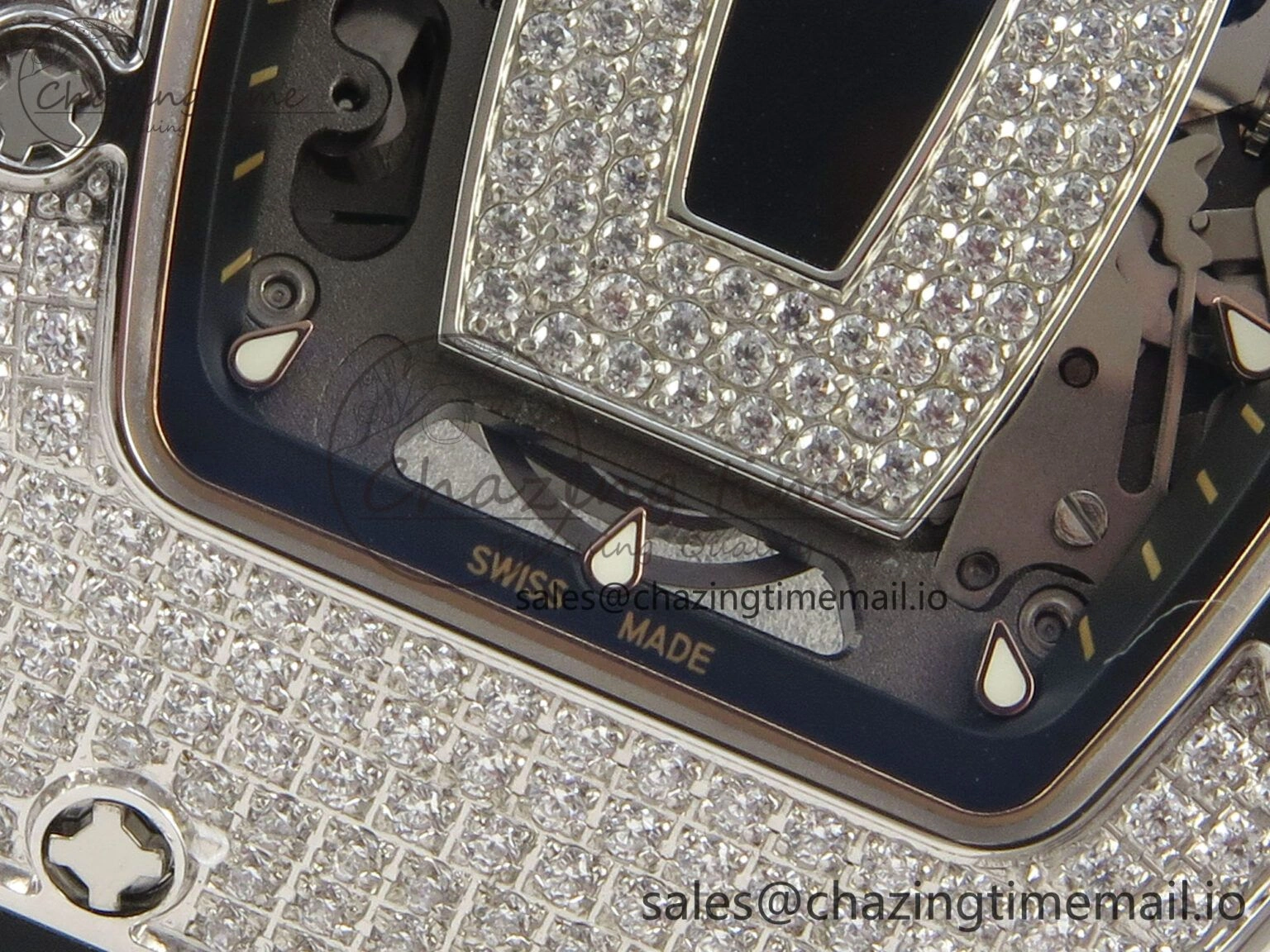 TopPick RM07 Ladies Full Diamonds SS ZF 1:1 Best Edition Black Dial on Black Rubber Strap CRMA2 Clone 9152