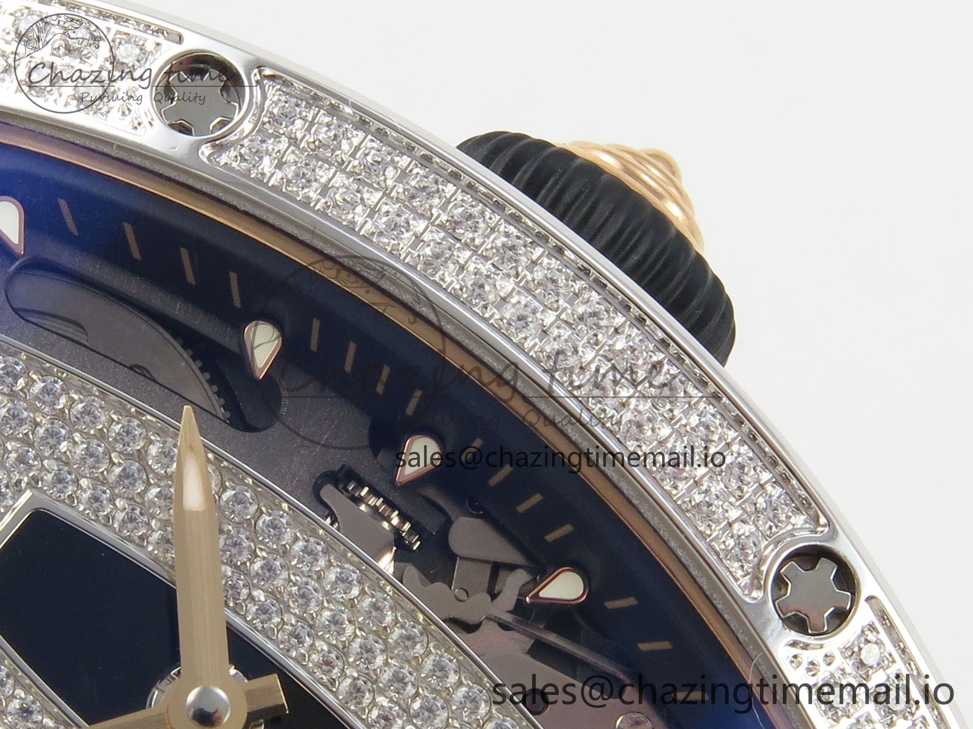 TopPick RM07 Ladies Full Diamonds SS ZF 1:1 Best Edition Black Dial on Black Rubber Strap CRMA2 Clone 9152