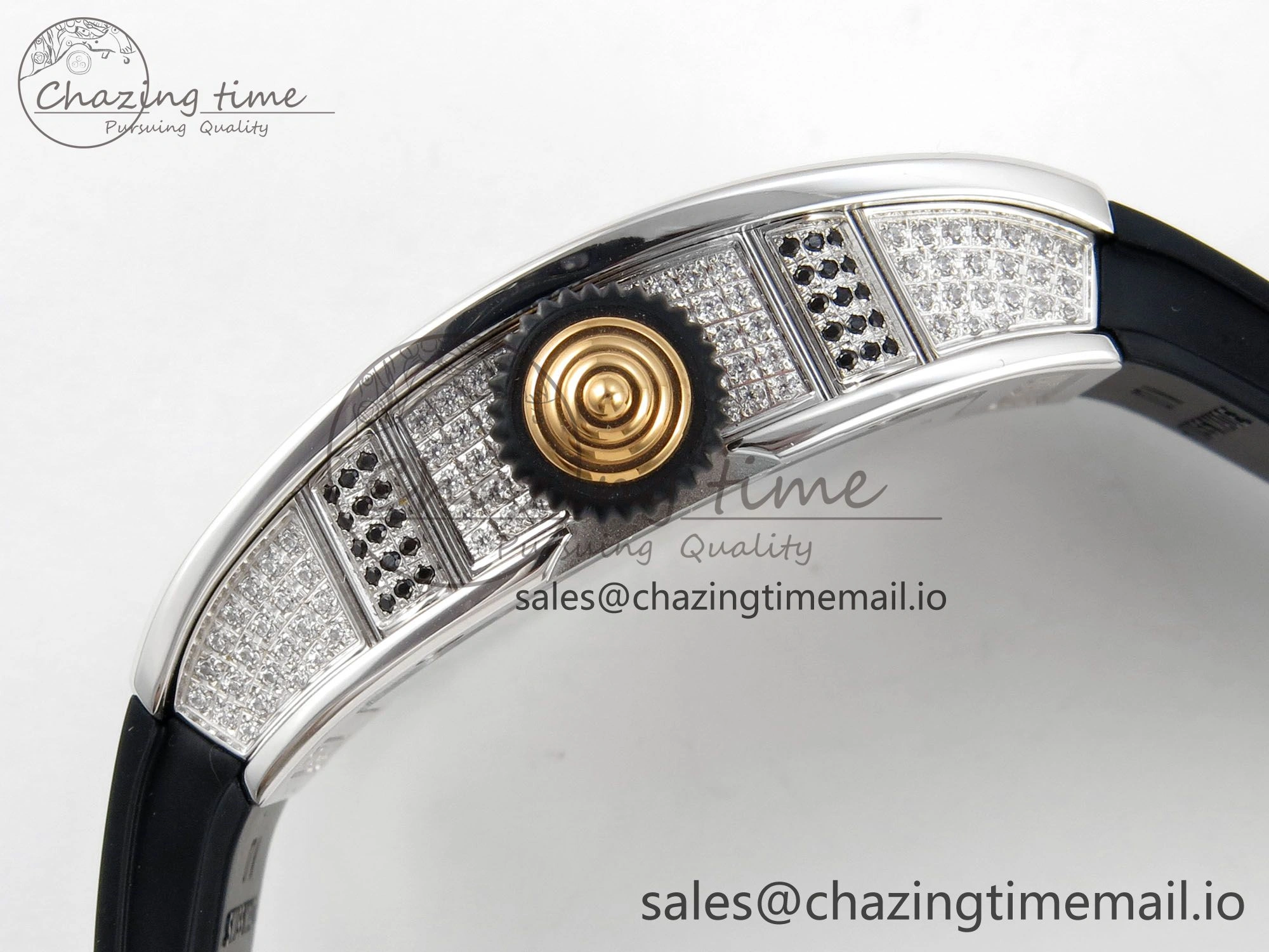 TopPick RM07 Ladies Full Diamonds SS ZF 1:1 Best Edition Black Dial on Black Rubber Strap CRMA2 Clone 9152