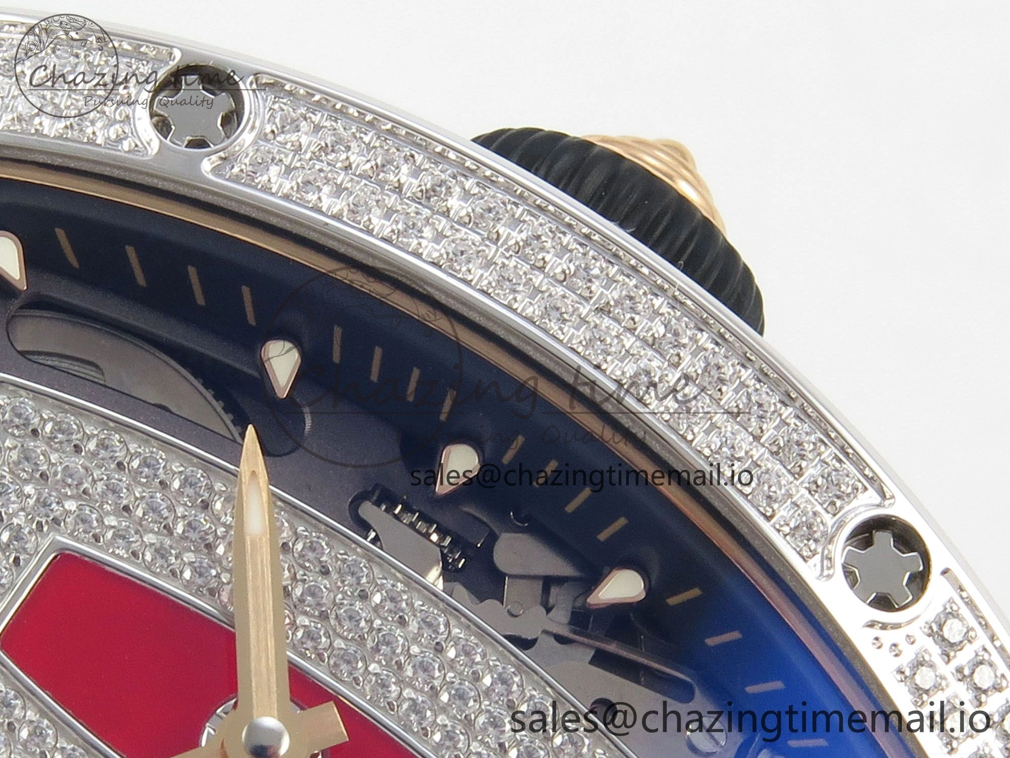 RM07 Ladies Full Diamonds SS ZF 1:1 Best Edition Red Dial on Black Rubber Strap CRMA2 Clone Original 9153