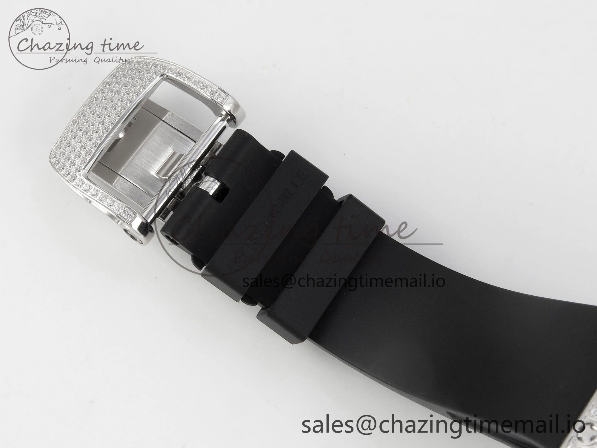 RM07 Ladies Full Diamonds SS ZF 1:1 Best Edition Red Dial on Black Rubber Strap CRMA2 Clone Original 9153