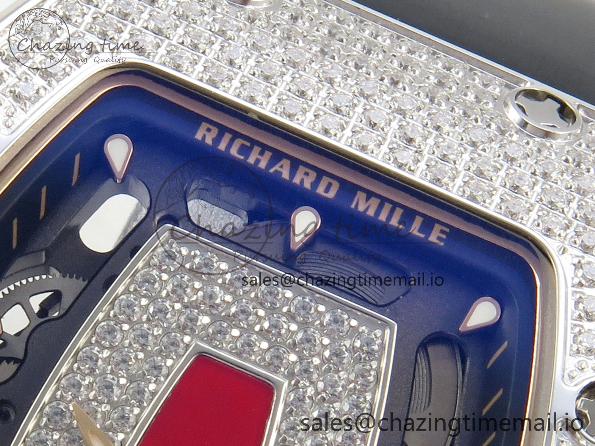 RM07 Ladies Full Diamonds SS ZF 1:1 Best Edition Red Dial on Black Rubber Strap CRMA2 Clone Original 9153