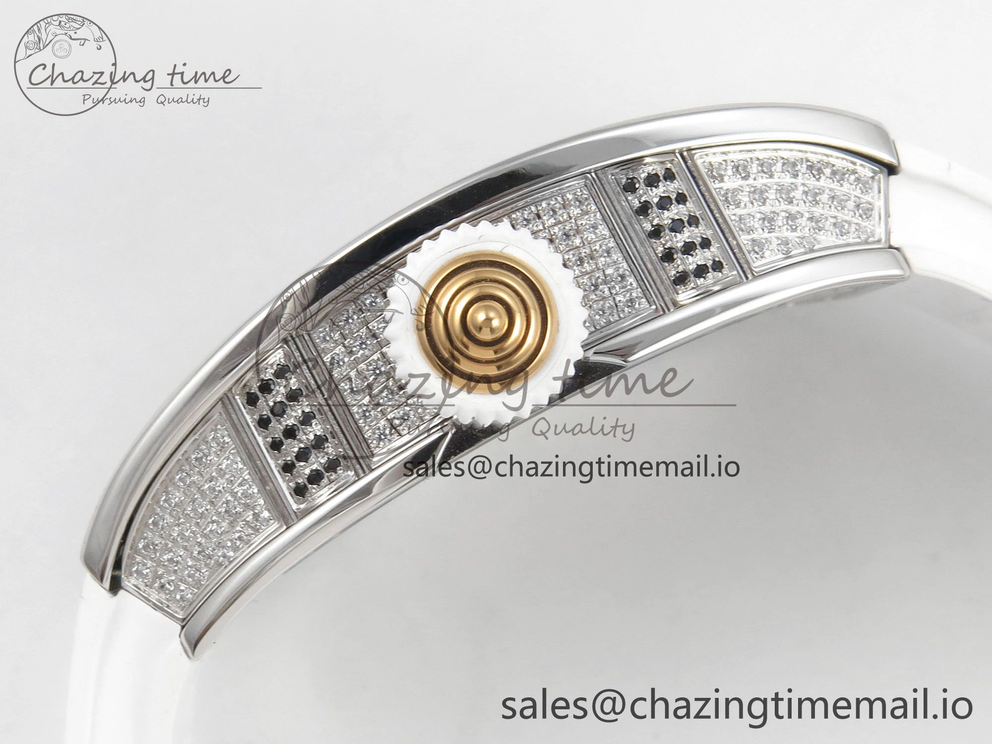 RM07 Ladies Full Diamonds SS ZF 1:1 Best Edition Red Dial on White Rubber Strap CRMA2 Clone EasyMatch 9157