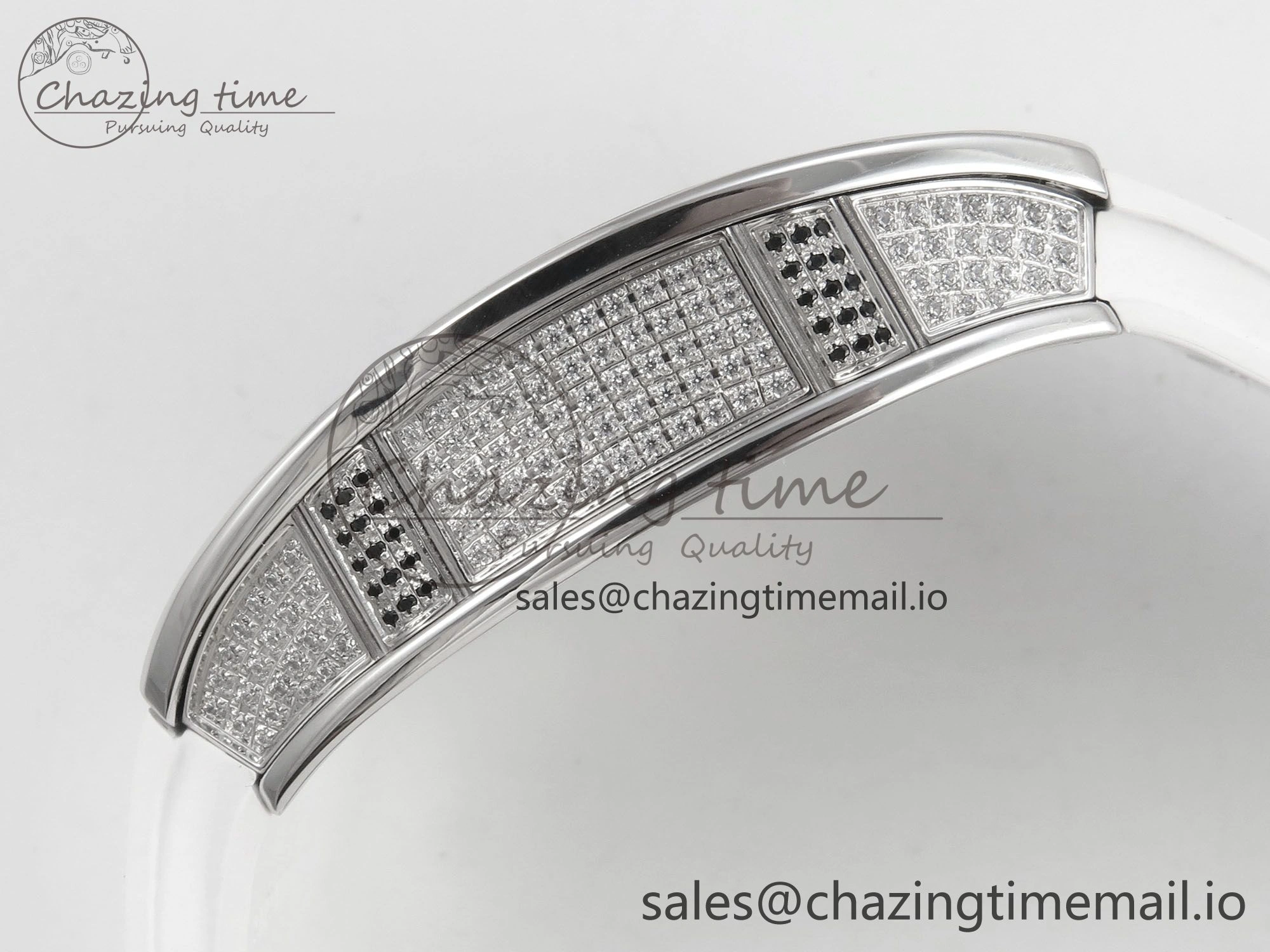 RM07 Ladies Full Diamonds SS ZF 1:1 Best Edition Red Dial on White Rubber Strap CRMA2 Clone EasyMatch 9157