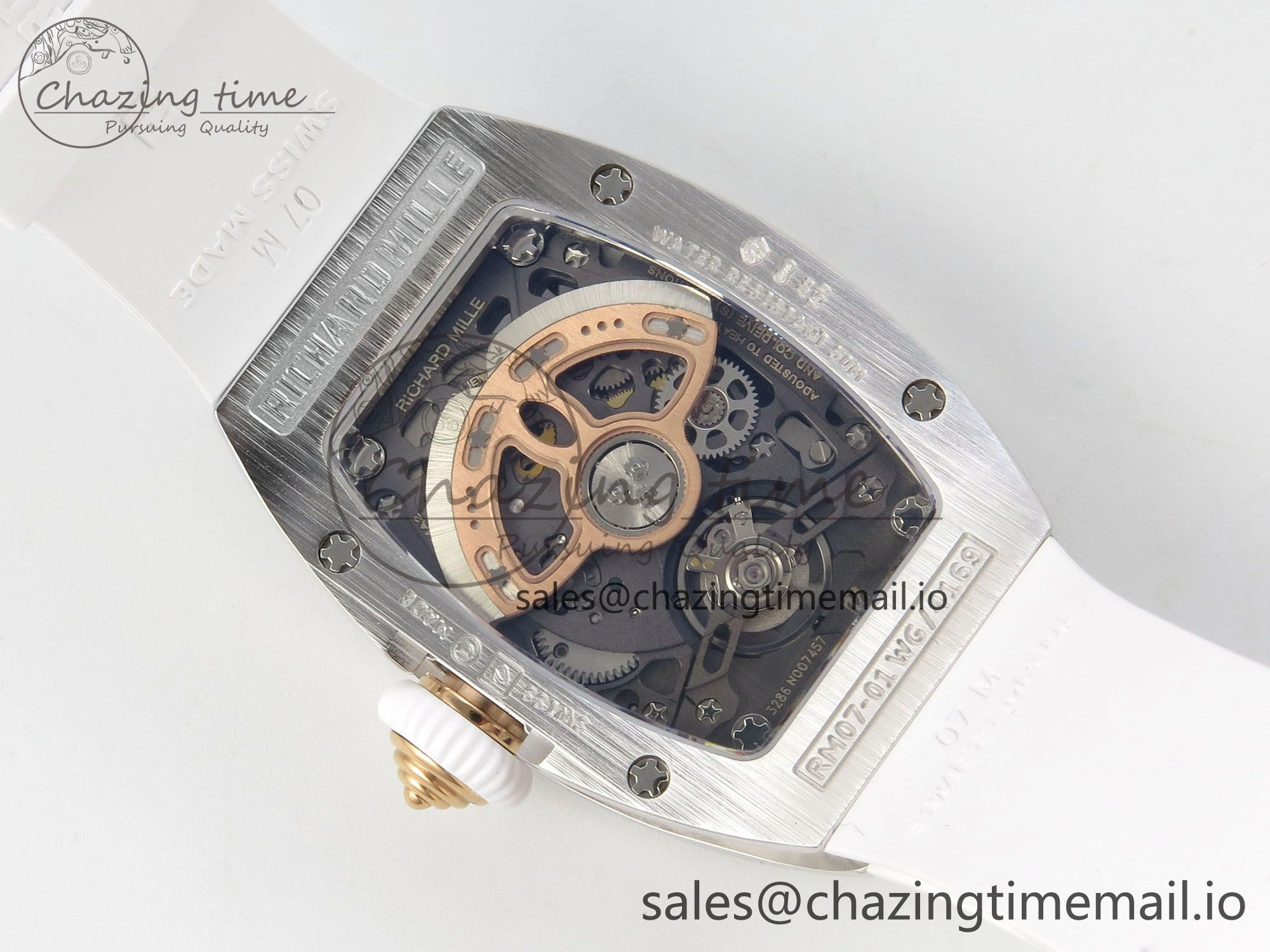 RM07 Ladies Full Diamonds SS ZF 1:1 Best Edition Red Dial on White Rubber Strap CRMA2 Clone EasyMatch 9157