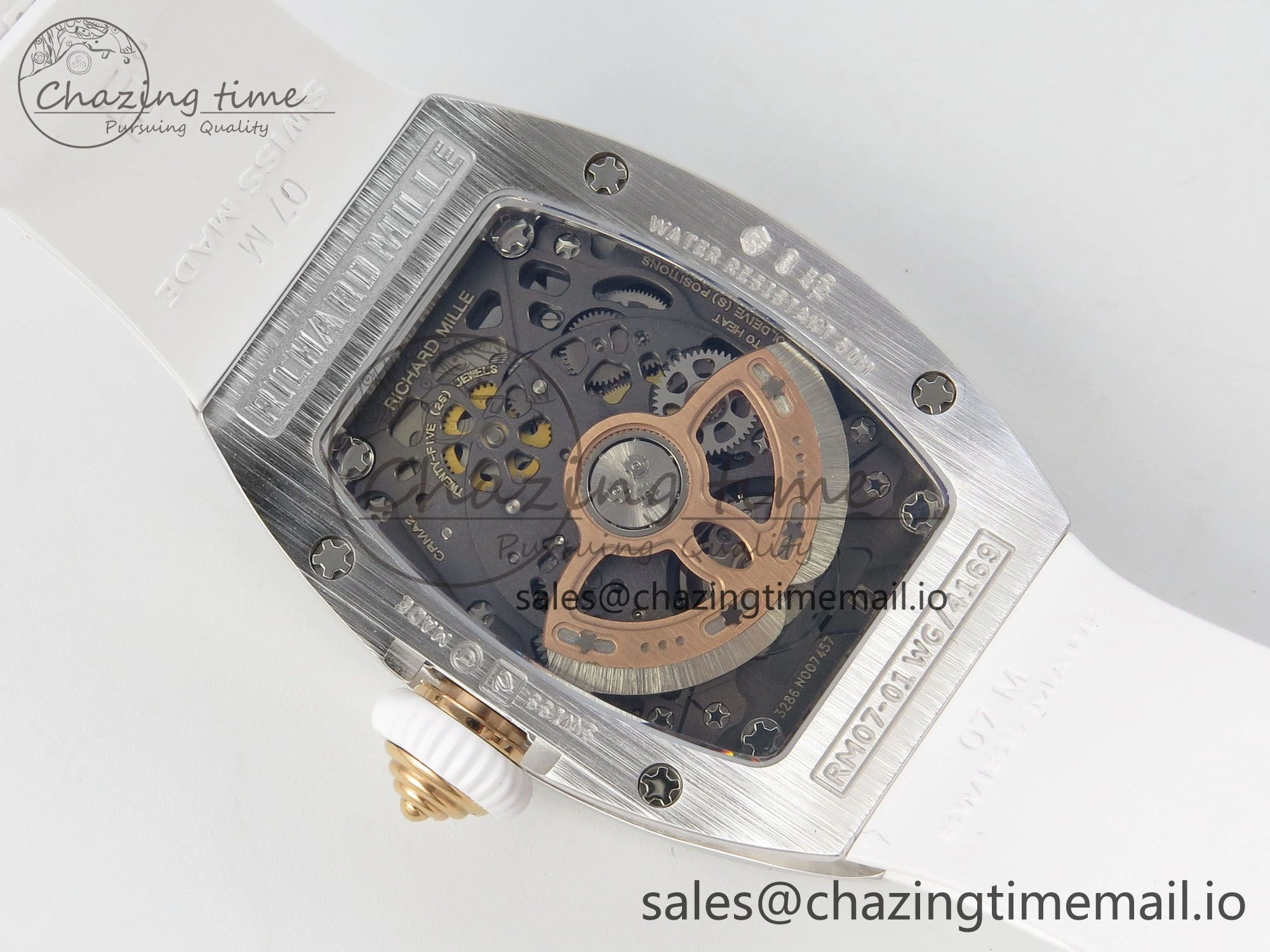 RM07 Ladies Full Diamonds SS ZF 1:1 Best Edition Red Dial on White Rubber Strap CRMA2 Clone EasyMatch 9157