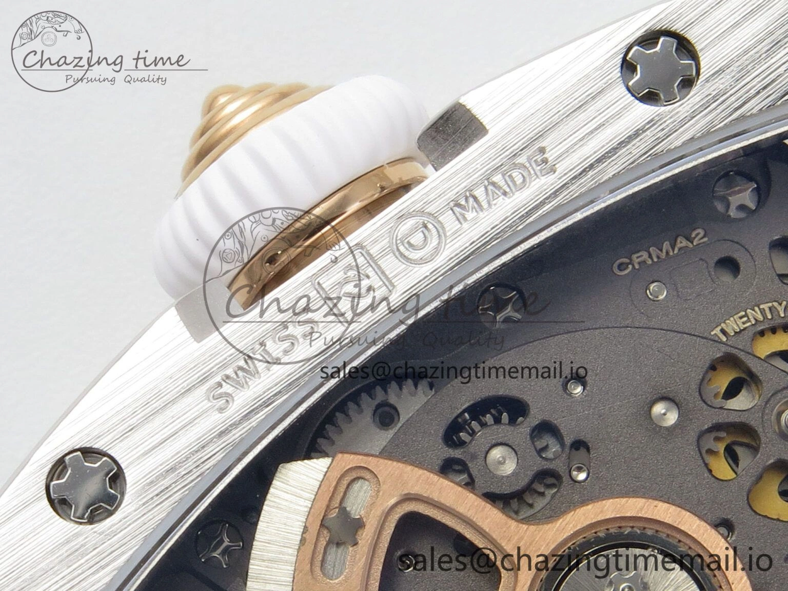 RM07 Ladies Full Diamonds SS ZF 1:1 Best Edition Red Dial on White Rubber Strap CRMA2 Clone EasyMatch 9157