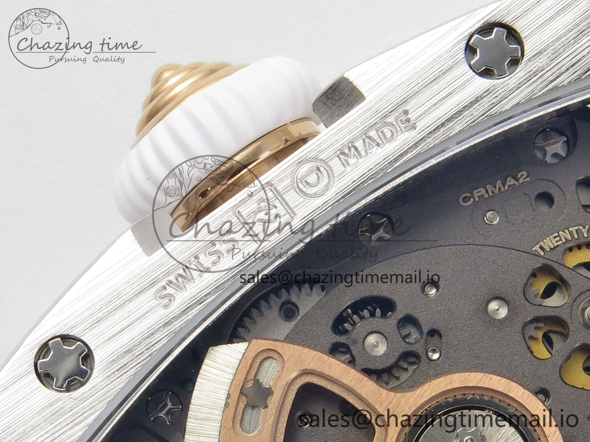 RM07 Ladies Full Diamonds SS ZF 1:1 Best Edition Red Dial on White Rubber Strap CRMA2 Clone EasyMatch 9157