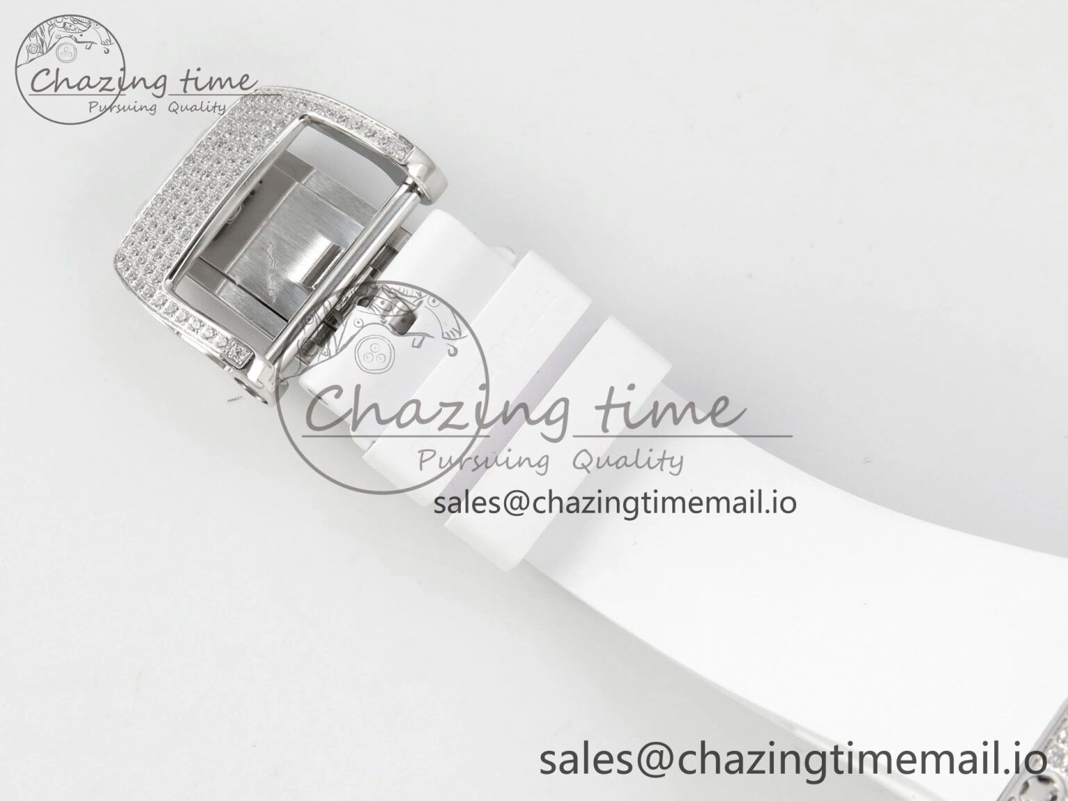 RM07 Ladies Full Diamonds SS ZF 1:1 Best Edition Red Dial on White Rubber Strap CRMA2 Clone EasyMatch 9157