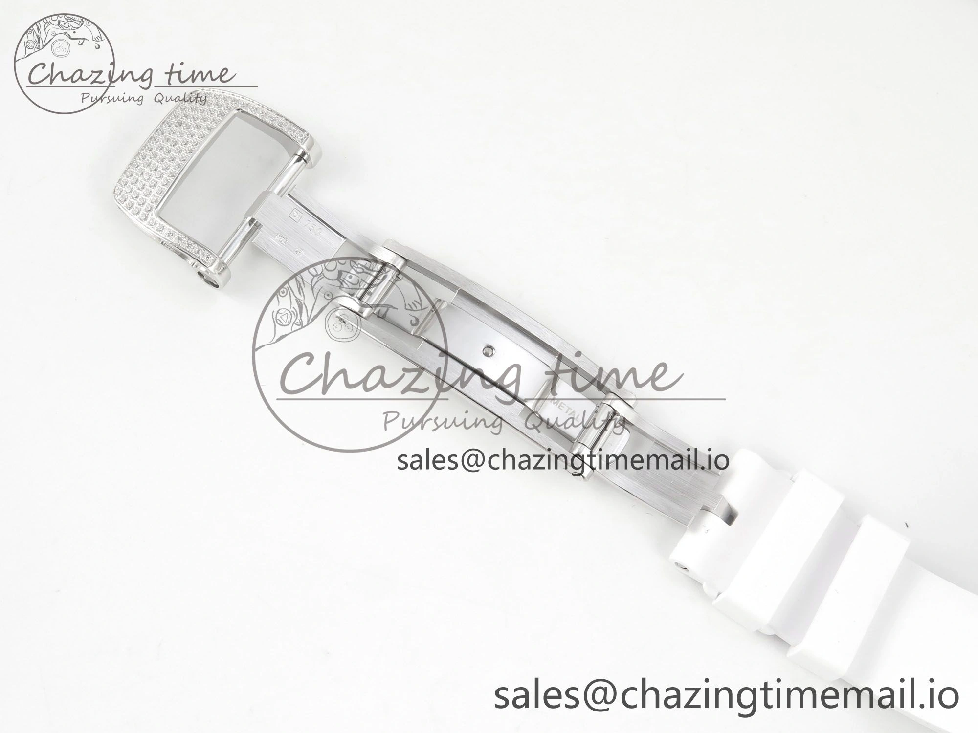 RM07 Ladies Full Diamonds SS ZF 1:1 Best Edition Red Dial on White Rubber Strap CRMA2 Clone EasyMatch 9157