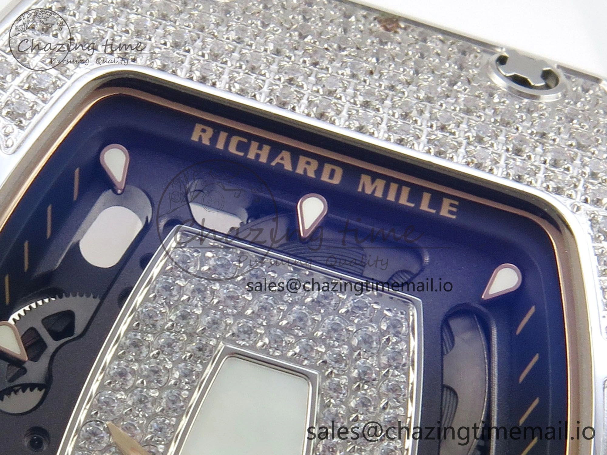 RM07 Ladies Full Diamonds SS ZF 1:1 Best Edition White MOP Dial on White Rubber Strap CRMA2 Clone Thermal 9156