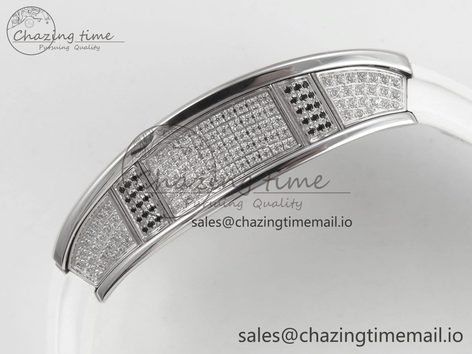 RM07 Ladies Full Diamonds SS ZF 1:1 Best Edition White MOP Dial on White Rubber Strap CRMA2 Clone Thermal 9156