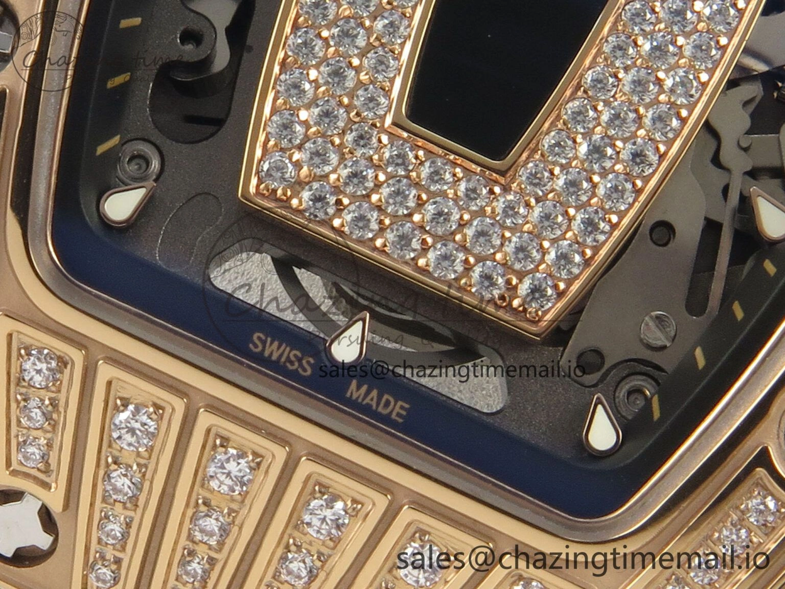 Durable RM07 Ladies RG Diamonds Bezel ZF 1:1 Best Edition Black Diamonds Skeleton Dial on Black Rubber Strap CRMA2 Clone 9160