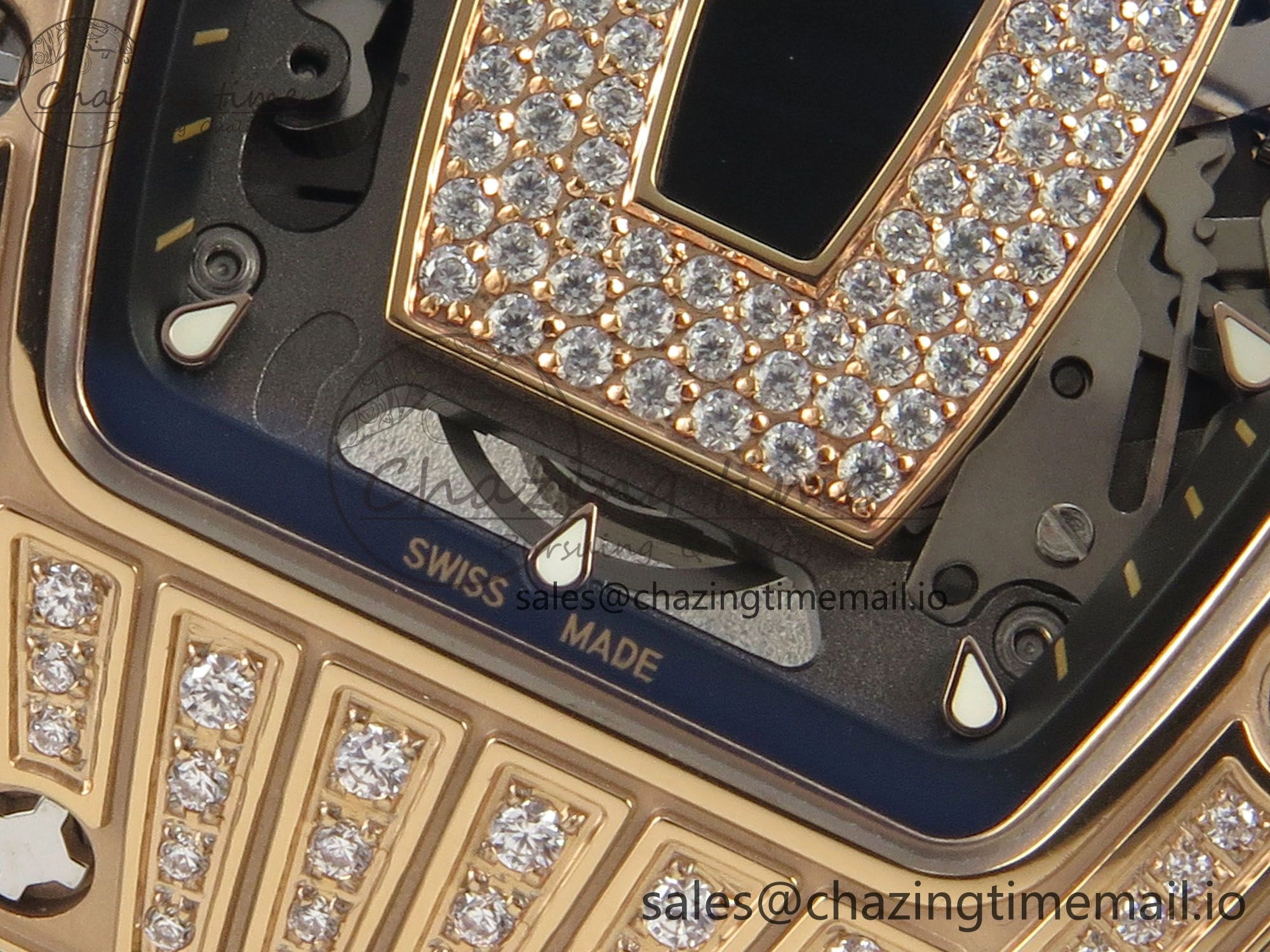 Durable RM07 Ladies RG Diamonds Bezel ZF 1:1 Best Edition Black Diamonds Skeleton Dial on Black Rubber Strap CRMA2 Clone 9160