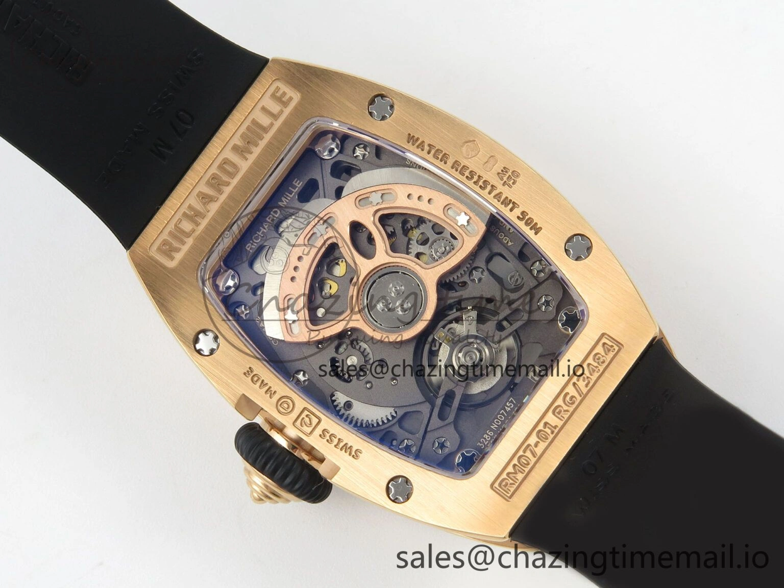 Durable RM07 Ladies RG Diamonds Bezel ZF 1:1 Best Edition Black Diamonds Skeleton Dial on Black Rubber Strap CRMA2 Clone 9160