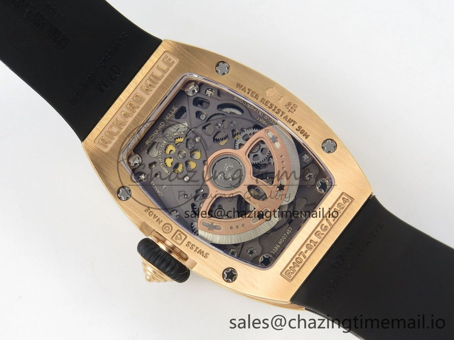 Durable RM07 Ladies RG Diamonds Bezel ZF 1:1 Best Edition Black Diamonds Skeleton Dial on Black Rubber Strap CRMA2 Clone 9160