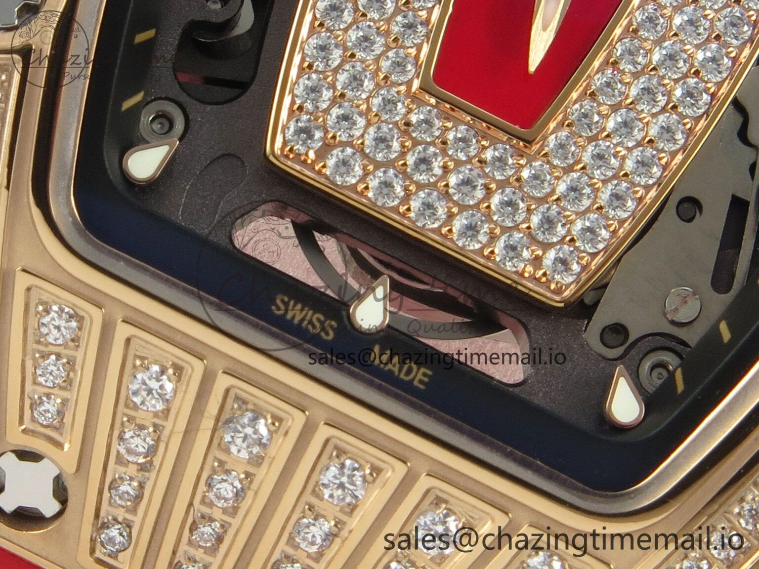 RM07 Ladies RG Diamonds Bezel ZF 1:1 Best Edition Red Diamonds Skeleton Dial on Red Rubber Strap CRMA2 Clone Efficient 10056