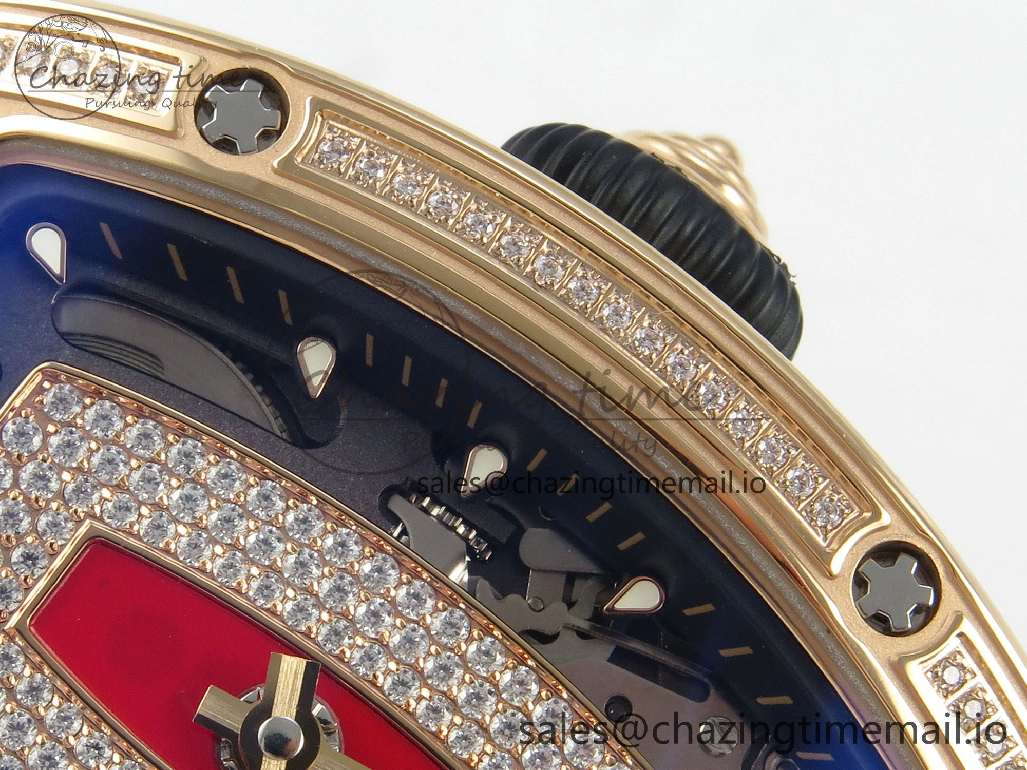 RM07 Ladies RG Diamonds Bezel ZF 1:1 Best Edition Red Diamonds Skeleton Dial on Red Rubber Strap CRMA2 Clone Efficient 10056