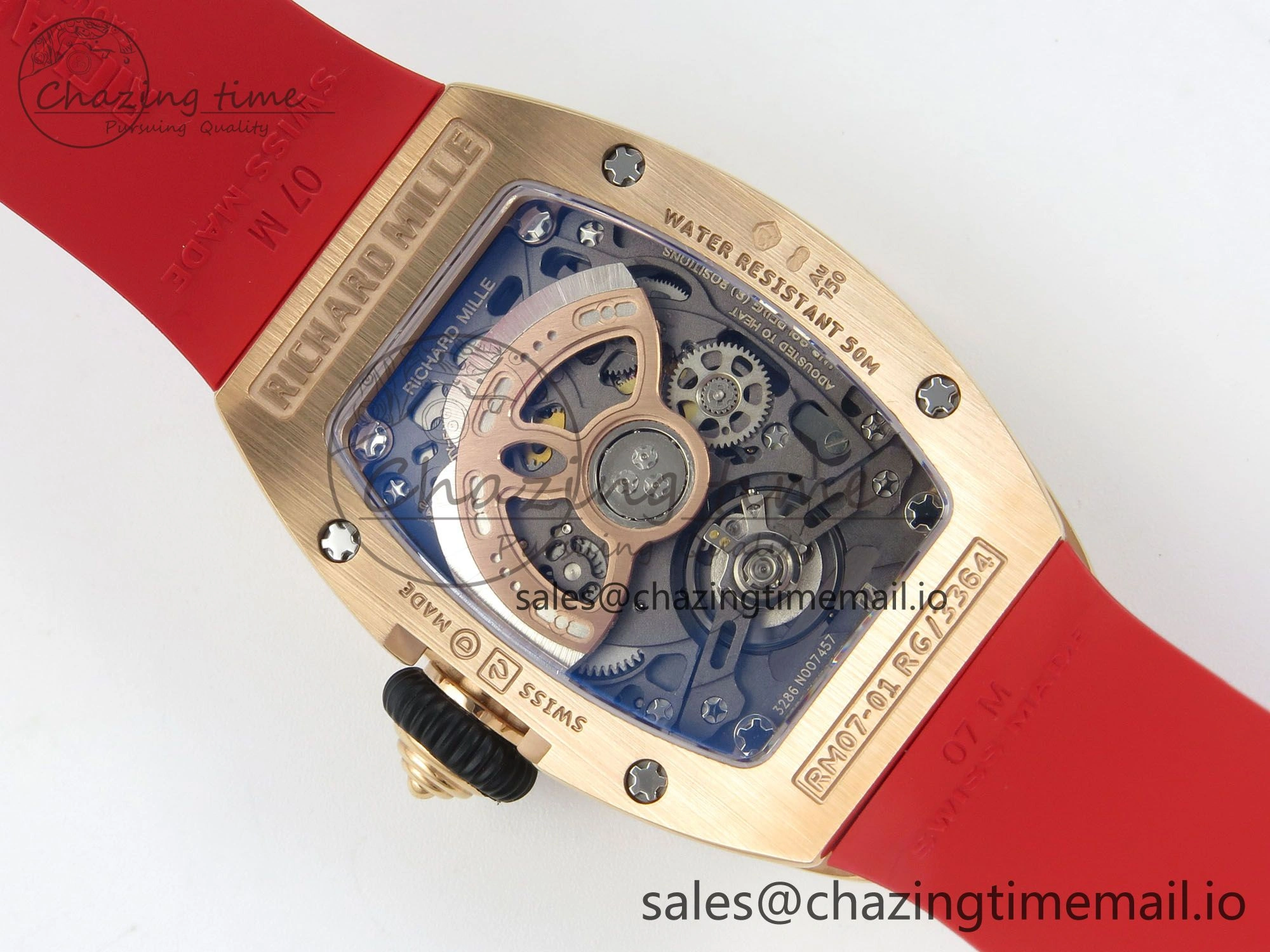 RM07 Ladies RG Diamonds Bezel ZF 1:1 Best Edition Red Diamonds Skeleton Dial on Red Rubber Strap CRMA2 Clone Efficient 10056