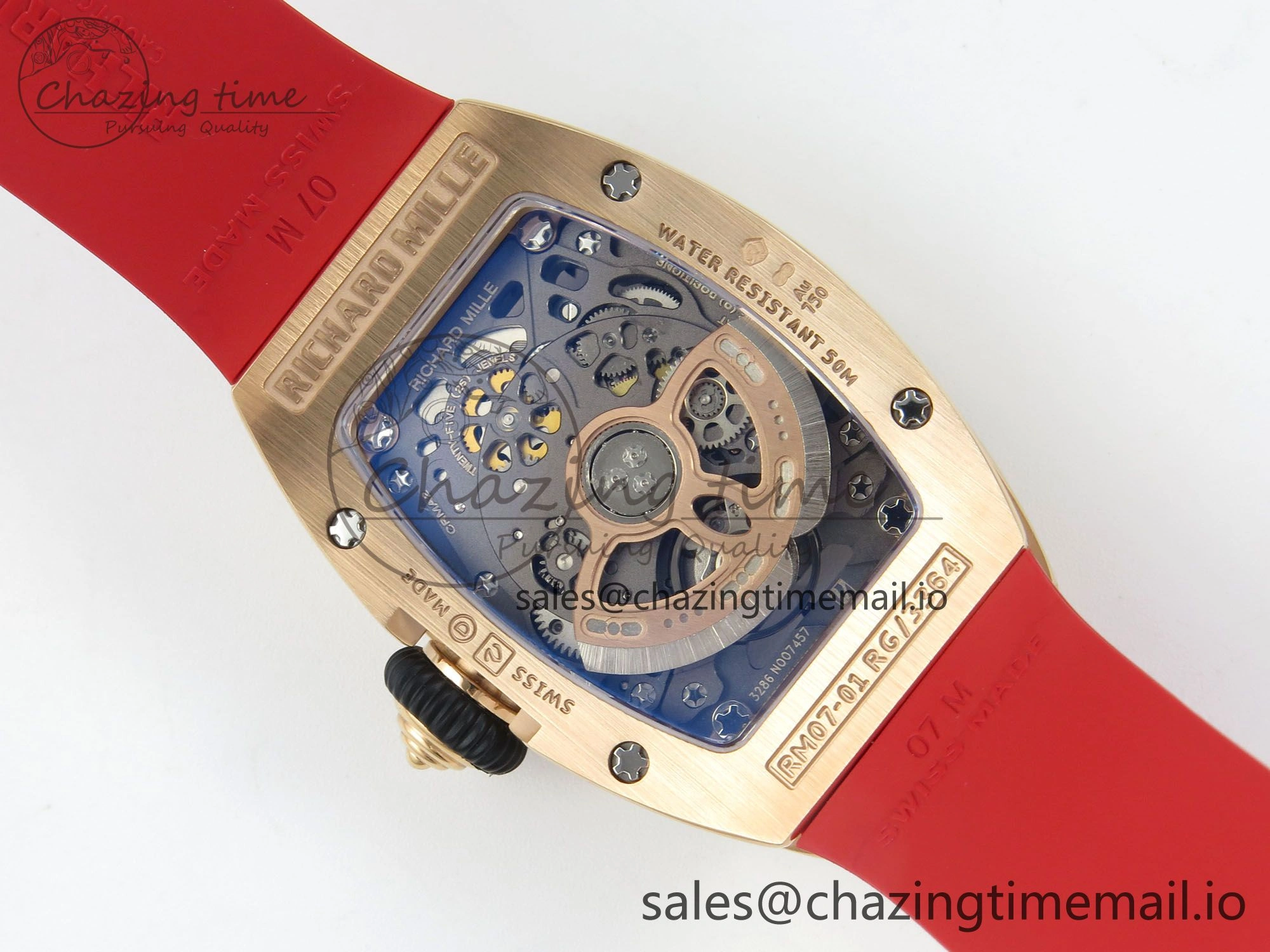 RM07 Ladies RG Diamonds Bezel ZF 1:1 Best Edition Red Diamonds Skeleton Dial on Red Rubber Strap CRMA2 Clone Efficient 10056