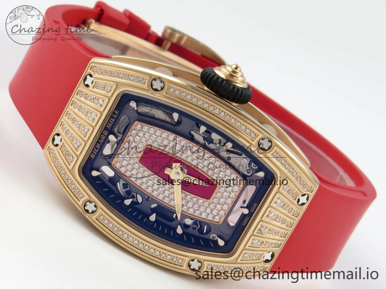 RM07 Ladies RG Diamonds Bezel ZF 1:1 Best Edition Red Diamonds Skeleton Dial on Red Rubber Strap CRMA2 Clone Efficient 10056