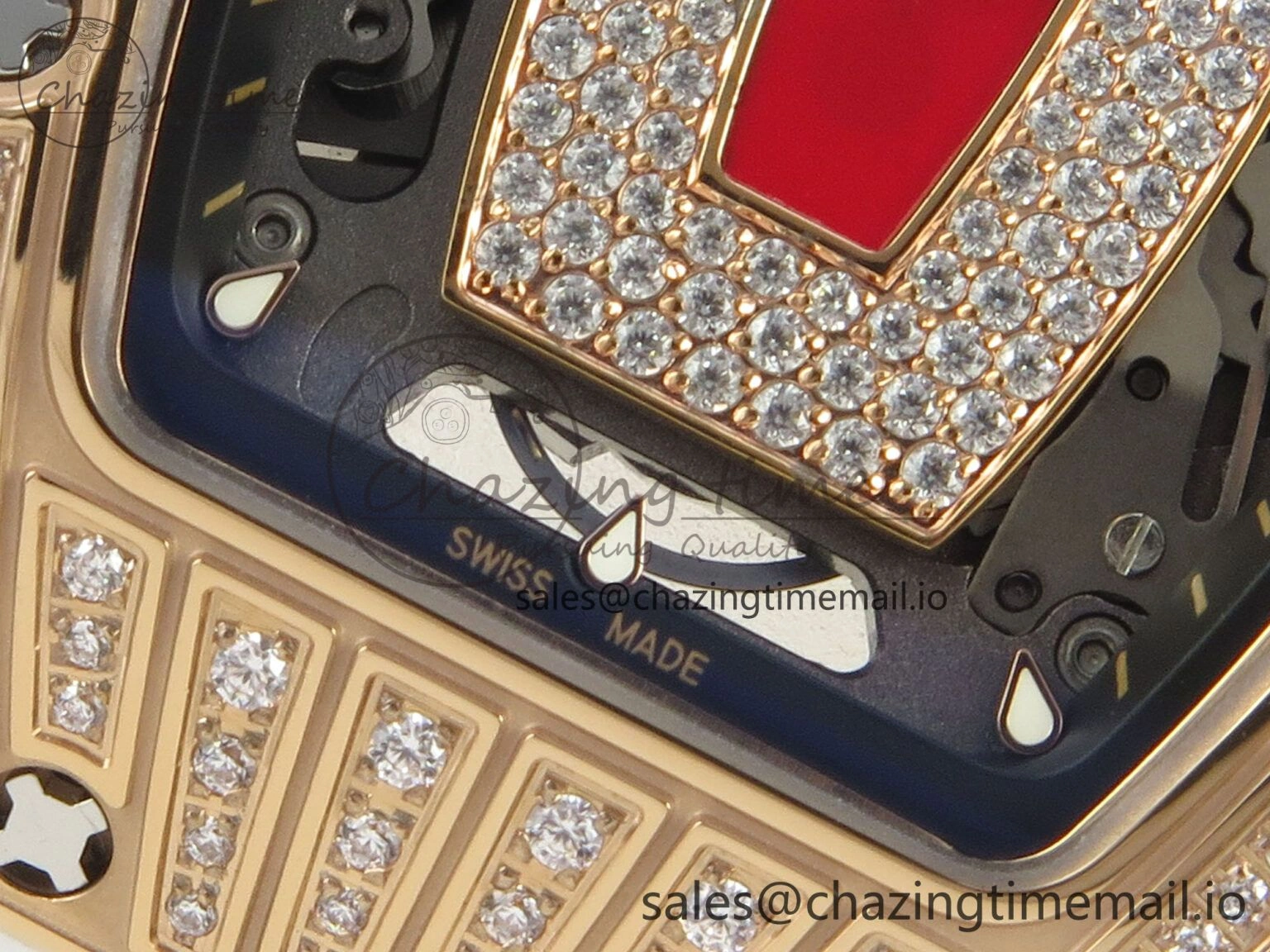 WeatherProof RM07 Ladies RG Diamonds Bezel ZF 1:1 Best Edition Red Diamonds Skeleton Dial on White Rubber Strap CRMA2 Clone 9163