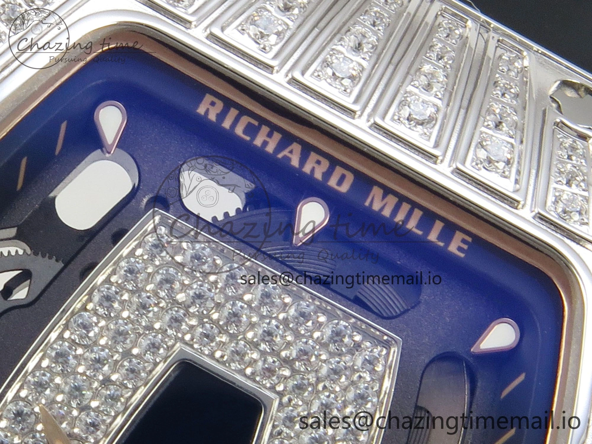 RM07 Ladies SS Diamonds Bezel ZF 1:1 Best Edition Black Diamonds Skeleton Dial on Black Rubber Strap CRMA2 Clone Classic 9158