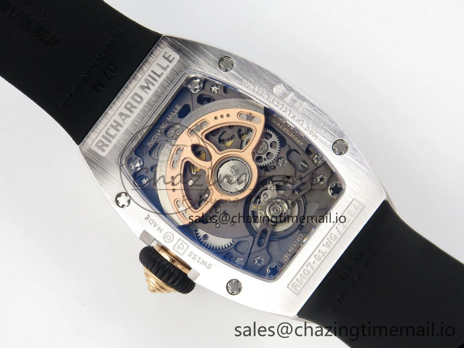 RM07 Ladies SS Diamonds Bezel ZF 1:1 Best Edition Black Diamonds Skeleton Dial on Black Rubber Strap CRMA2 Clone Classic 9158