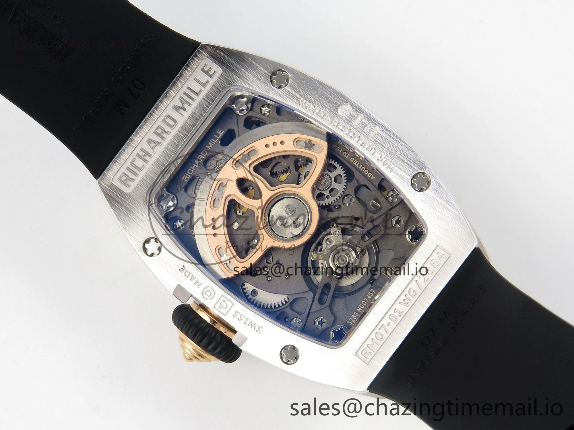 RM07 Ladies SS Diamonds Bezel ZF 1:1 Best Edition Black Diamonds Skeleton Dial on Black Rubber Strap CRMA2 Clone Classic 9158