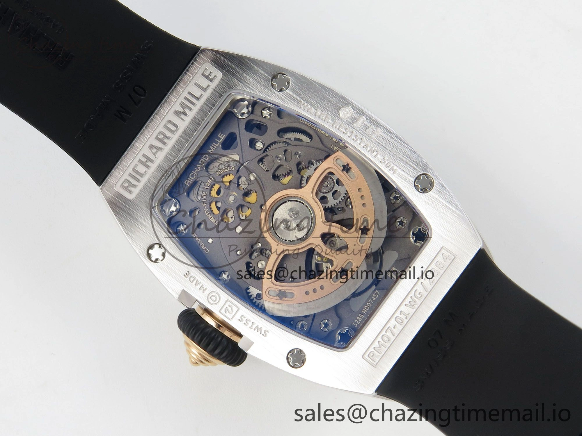 RM07 Ladies SS Diamonds Bezel ZF 1:1 Best Edition Black Diamonds Skeleton Dial on Black Rubber Strap CRMA2 Clone Classic 9158