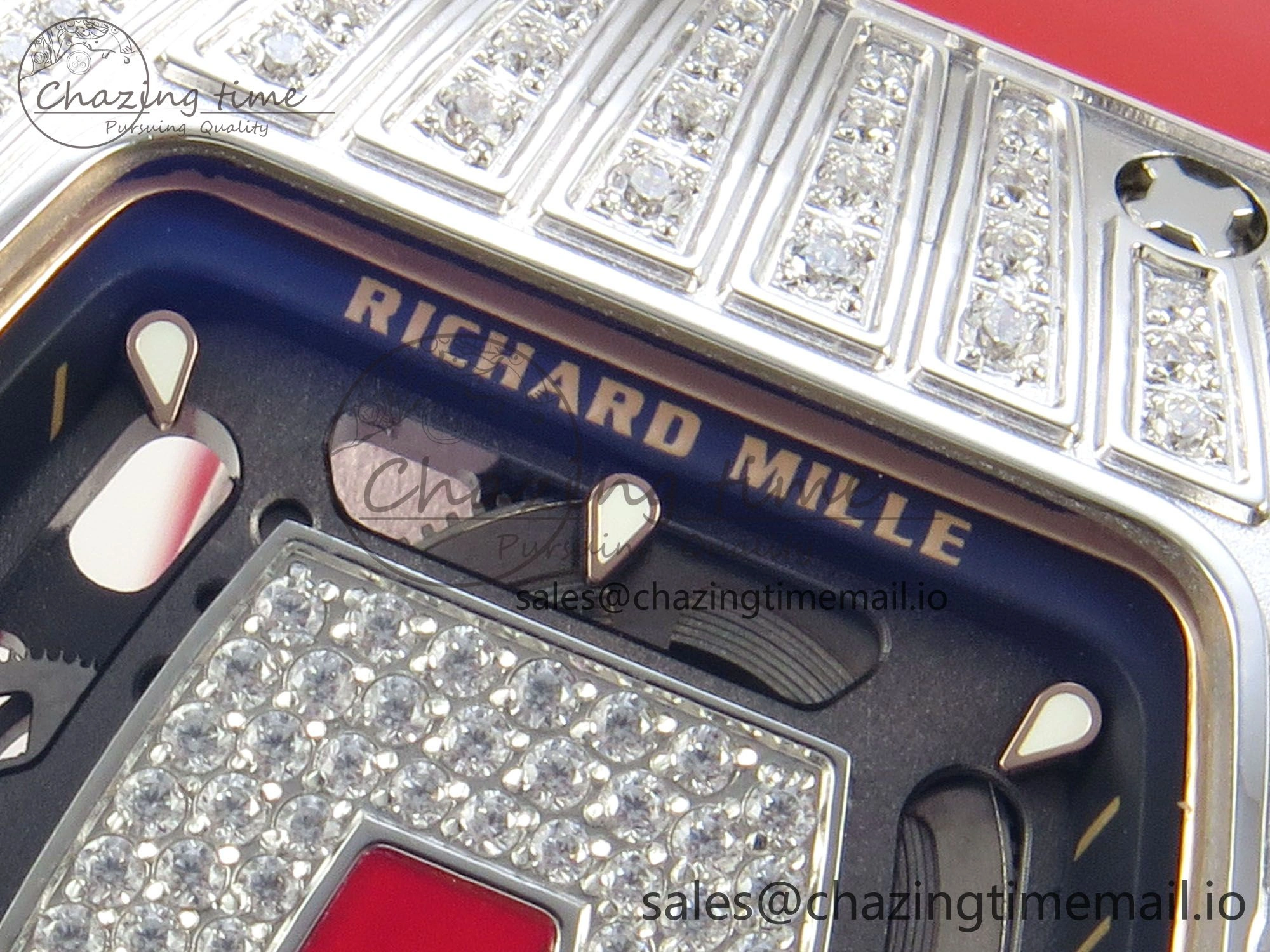 GoodFit RM07 Ladies SS Diamonds Bezel ZF 1:1 Best Edition Red Diamonds Skeleton Dial on Red Rubber Strap CRMA2 Clone 9161