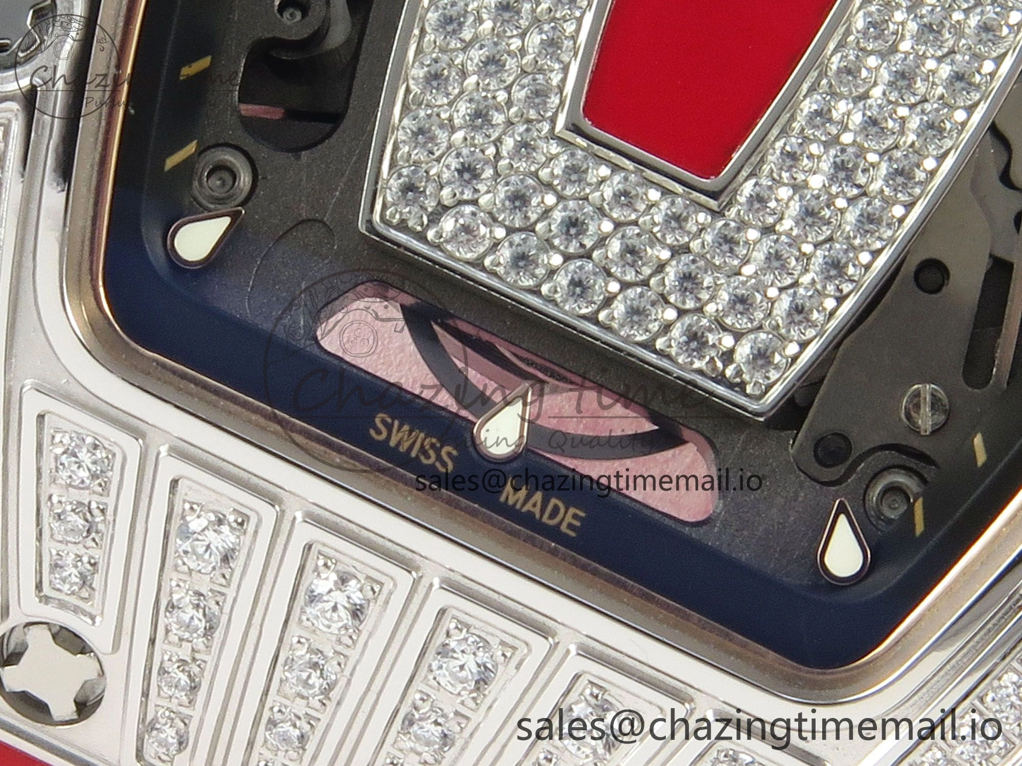 GoodFit RM07 Ladies SS Diamonds Bezel ZF 1:1 Best Edition Red Diamonds Skeleton Dial on Red Rubber Strap CRMA2 Clone 9161