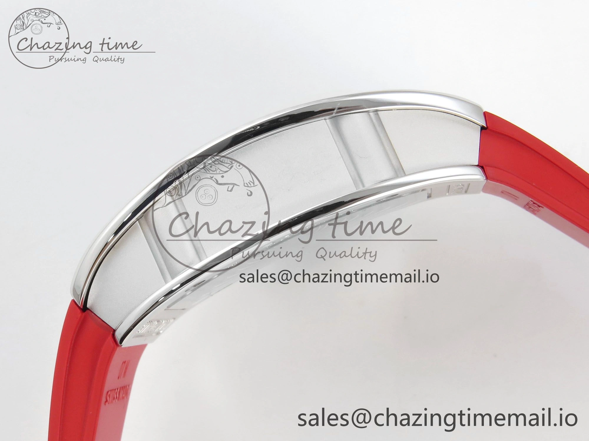 GoodFit RM07 Ladies SS Diamonds Bezel ZF 1:1 Best Edition Red Diamonds Skeleton Dial on Red Rubber Strap CRMA2 Clone 9161