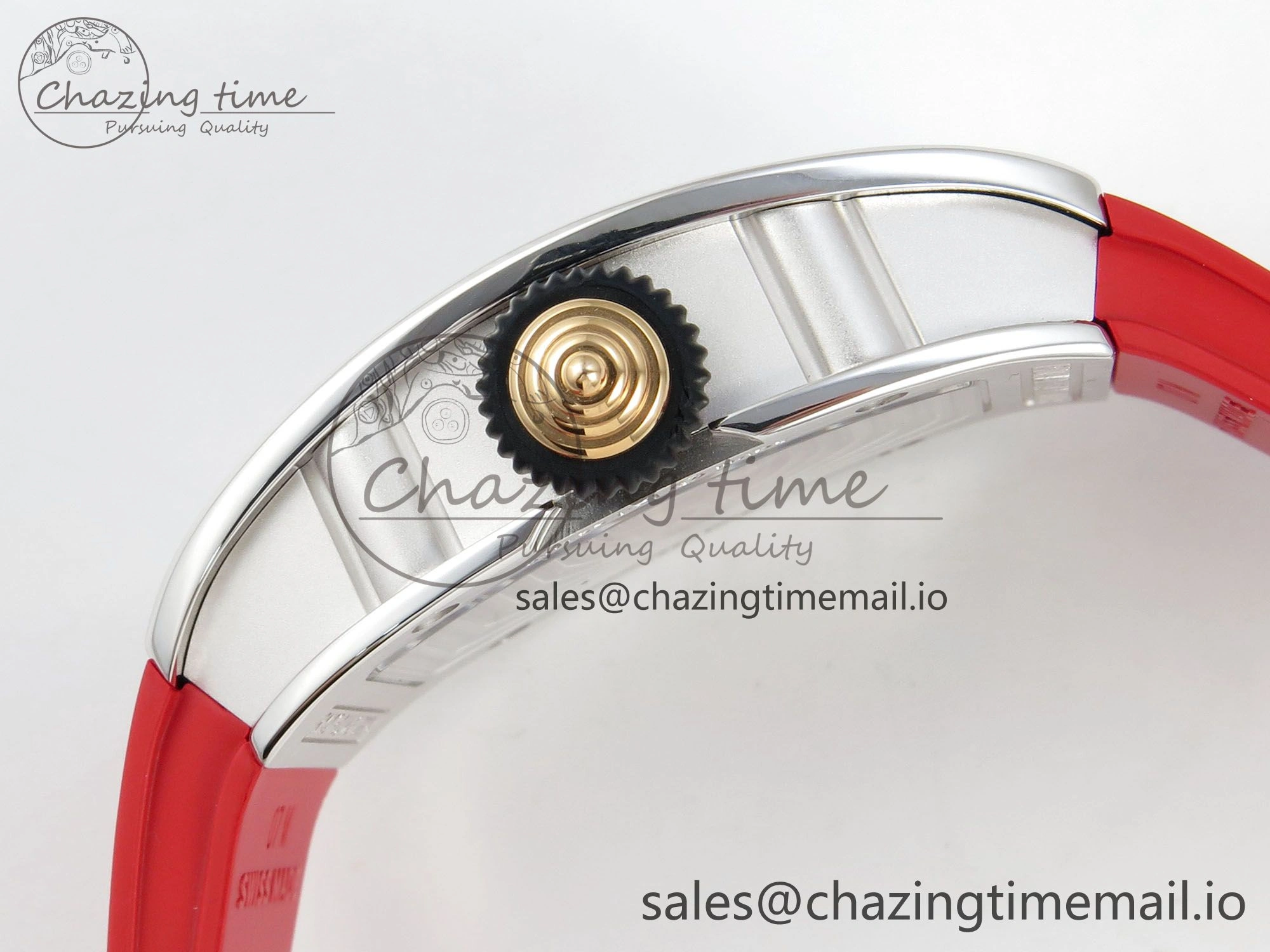 GoodFit RM07 Ladies SS Diamonds Bezel ZF 1:1 Best Edition Red Diamonds Skeleton Dial on Red Rubber Strap CRMA2 Clone 9161