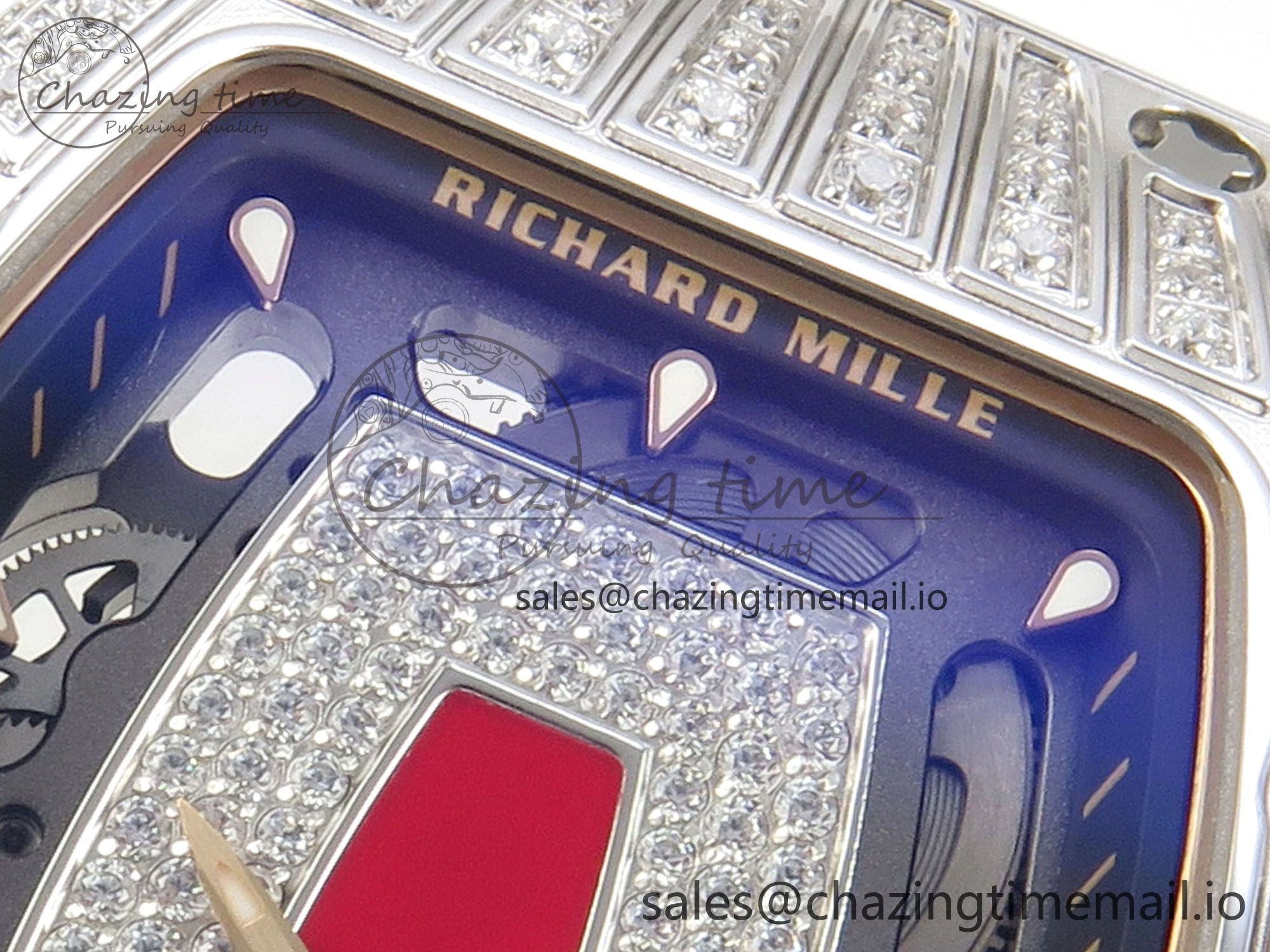 RM07 Ladies SS Diamonds Bezel ZF 1:1 Best Edition Red Diamonds Skeleton Dial on White Rubber Strap CRMA2 Clone Thermal 9164