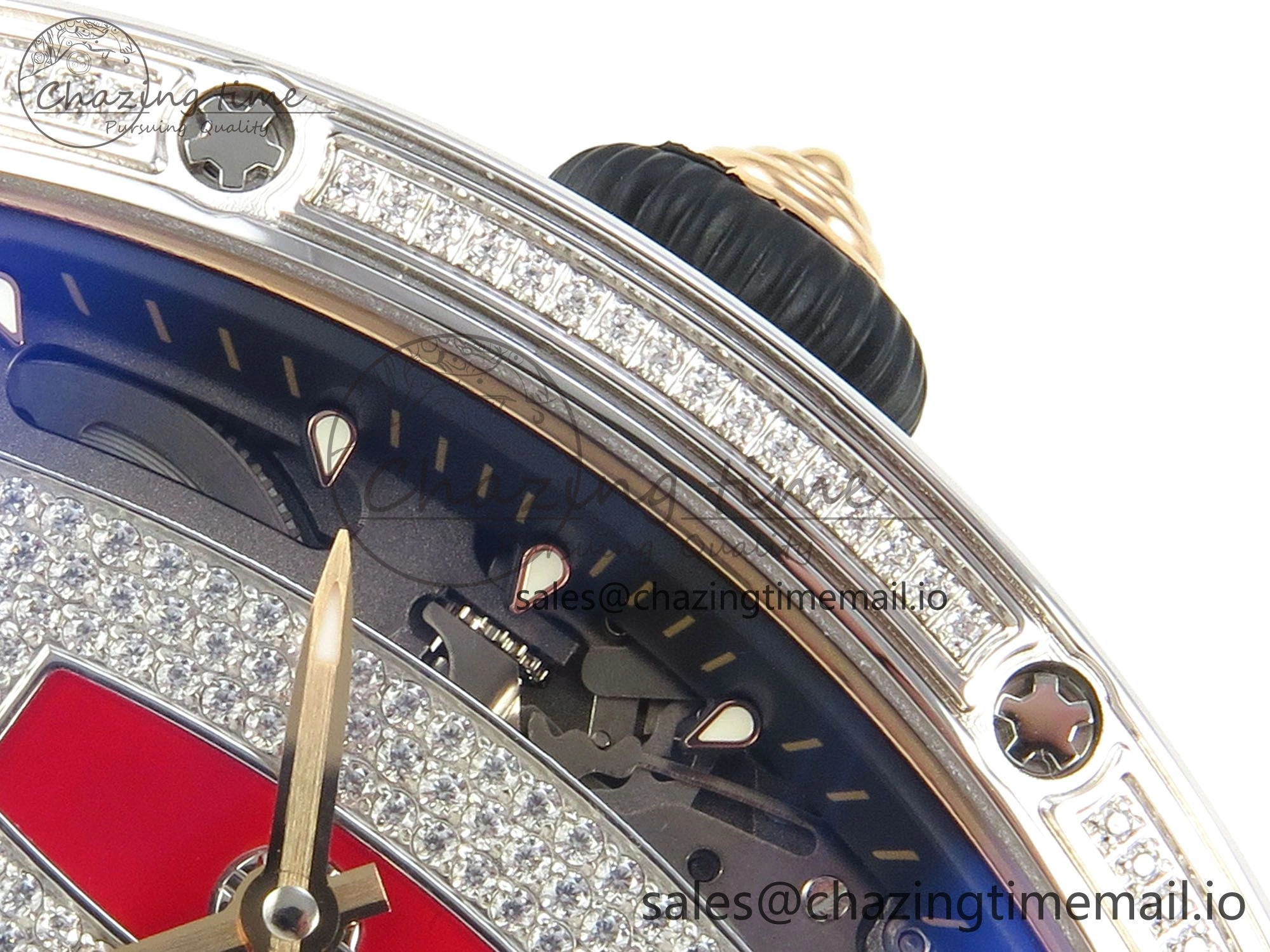 RM07 Ladies SS Diamonds Bezel ZF 1:1 Best Edition Red Diamonds Skeleton Dial on White Rubber Strap CRMA2 Clone Thermal 9164
