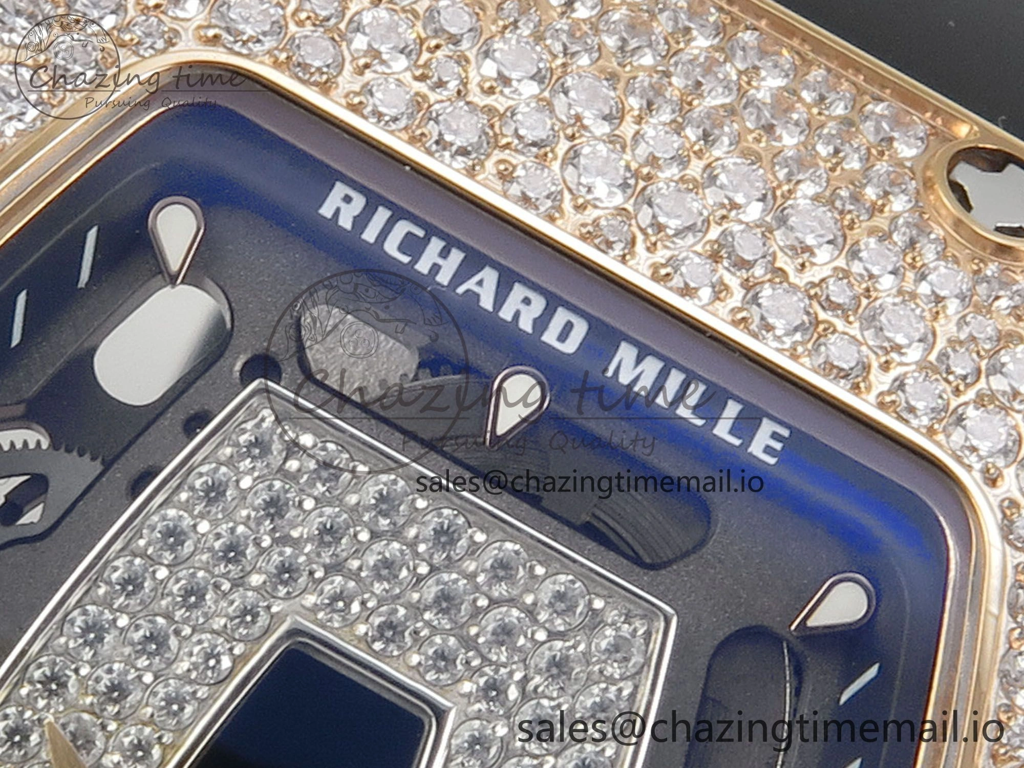 RM07 Ladies Snow Diamonds RG ZF 1:1 Best Edition Black Dial on Black Rubber Strap CRMA2 Clone FlexibleFit 9148