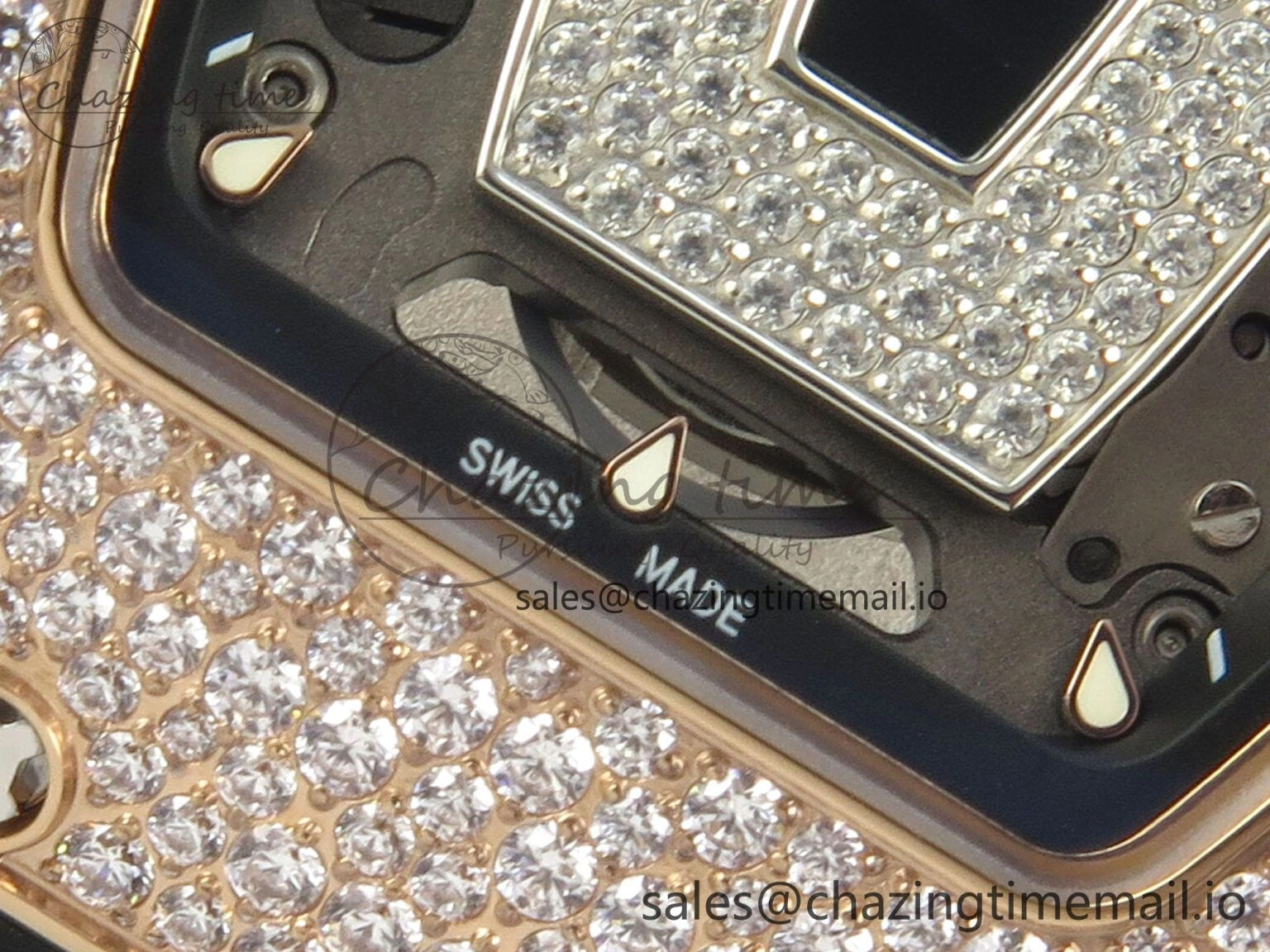 RM07 Ladies Snow Diamonds RG ZF 1:1 Best Edition Black Dial on Black Rubber Strap CRMA2 Clone FlexibleFit 9148