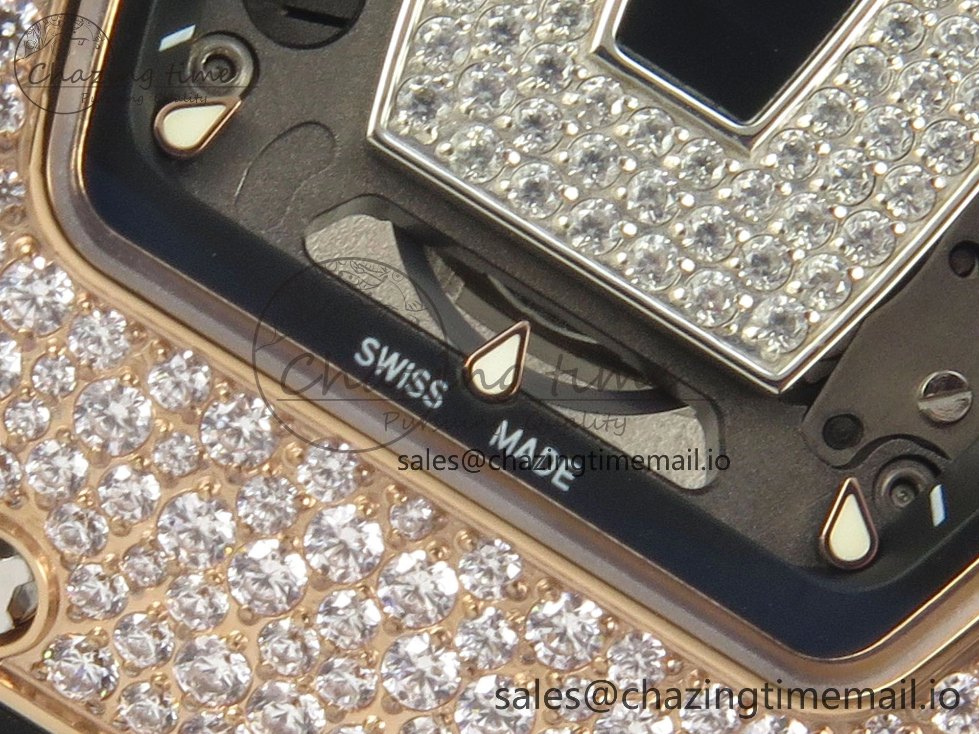 RM07 Ladies Snow Diamonds RG ZF 1:1 Best Edition Black Dial on Black Rubber Strap CRMA2 Clone FlexibleFit 9148