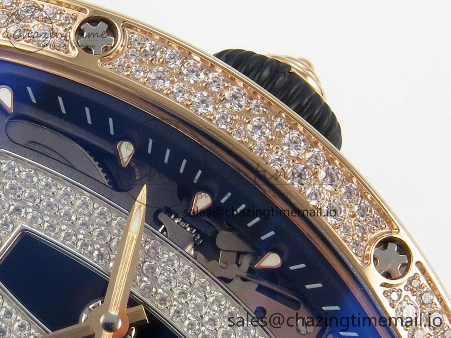 RM07 Ladies Snow Diamonds RG ZF 1:1 Best Edition Black Dial on Black Rubber Strap CRMA2 Clone FlexibleFit 9148