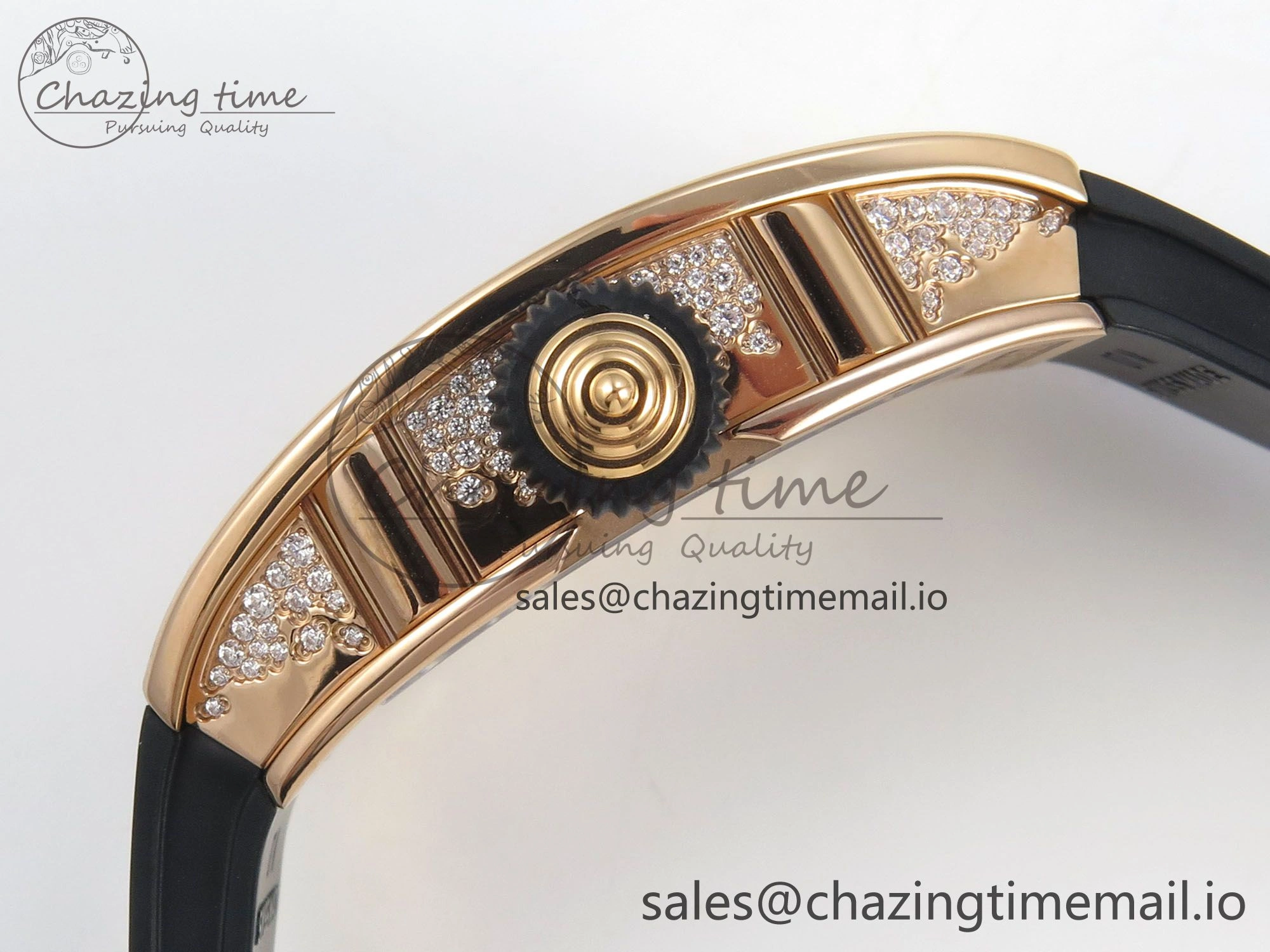 RM07 Ladies Snow Diamonds RG ZF 1:1 Best Edition Black Dial on Black Rubber Strap CRMA2 Clone FlexibleFit 9148